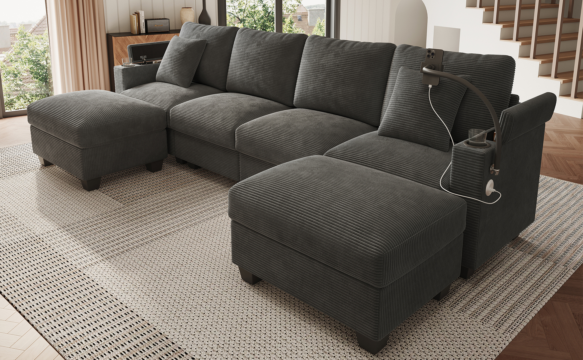 Wohnlandschaft U-Form mit Schlaffunktion, Modulare