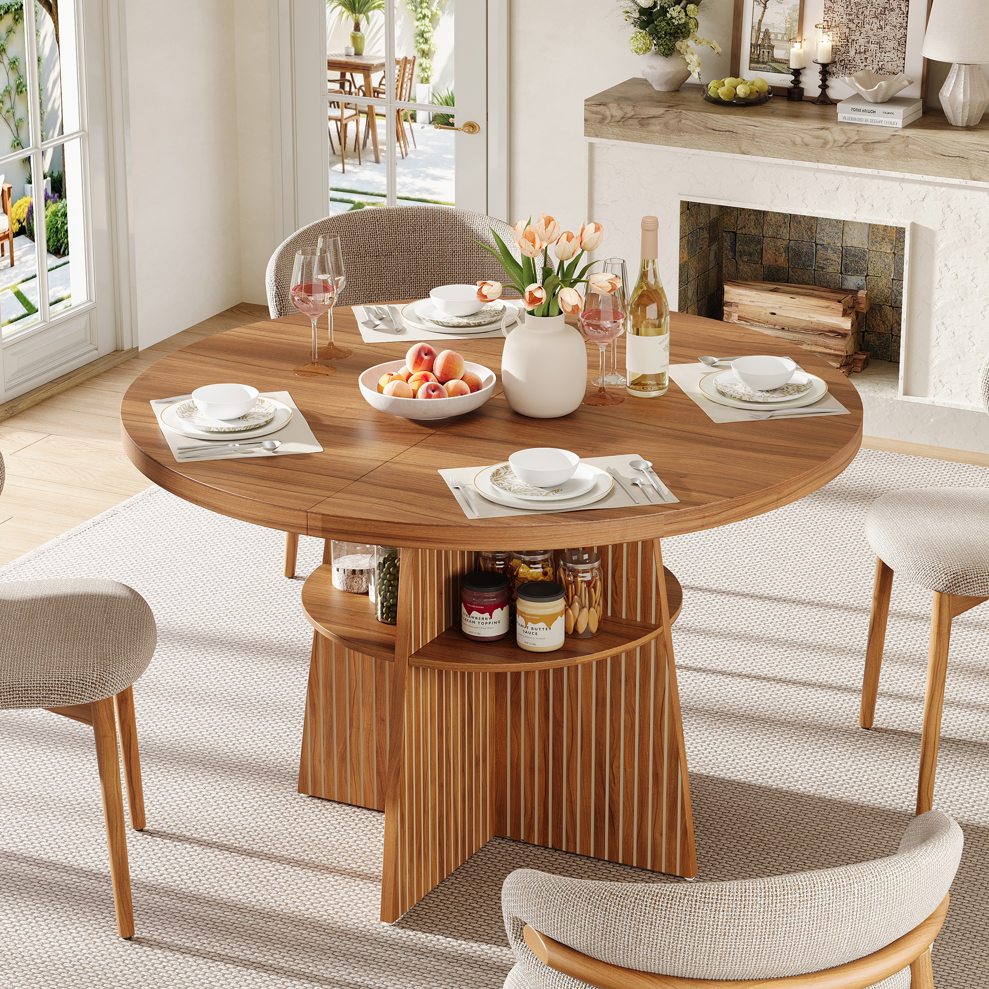 Table à manger ronde extensible 110–150 × 110 × 77,5 cm avec étagère de rangement - vue 3