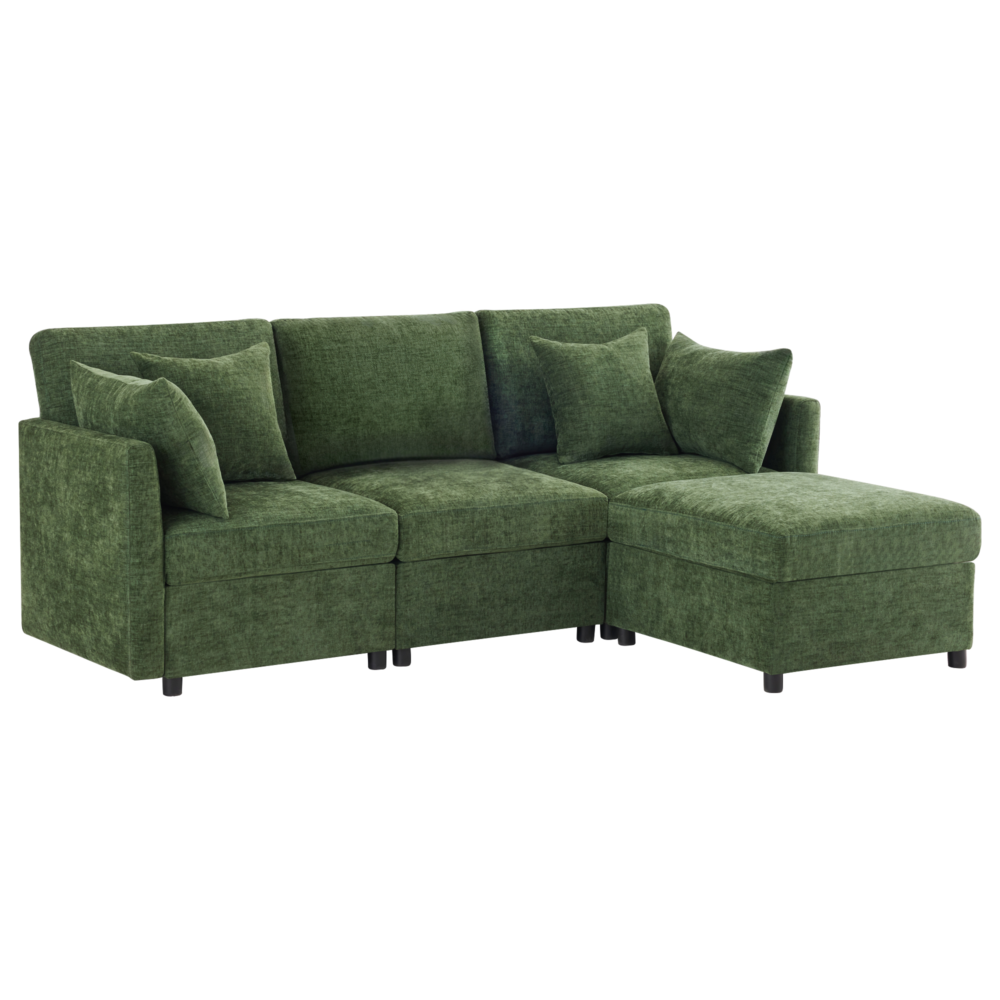 Canapé d'angle L modulable vert chenille