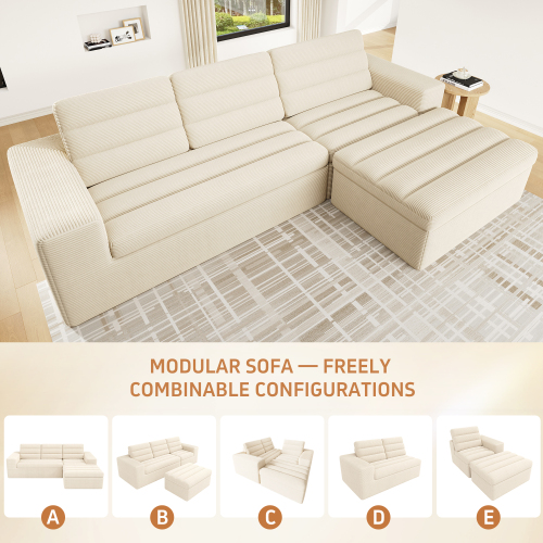 Canapé d’angle modulable quatre places avec repose-pieds