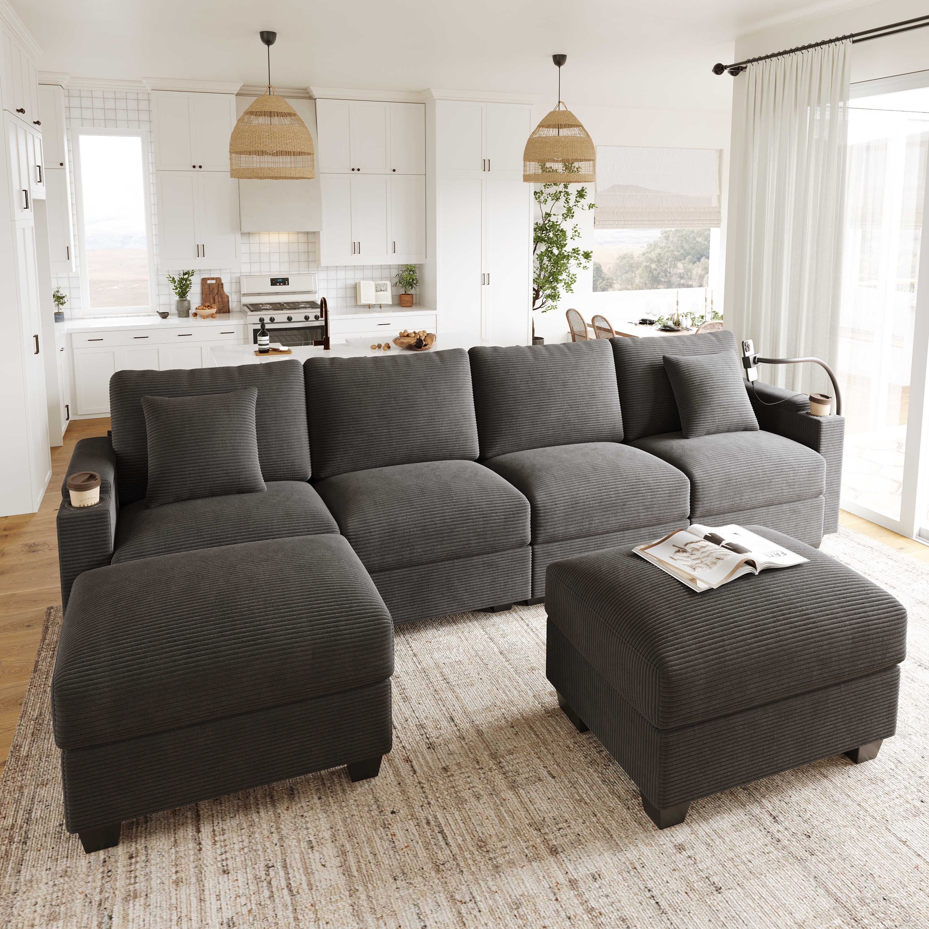 Wohnlandschaft U-Form mit Schlaffunktion, Modulare