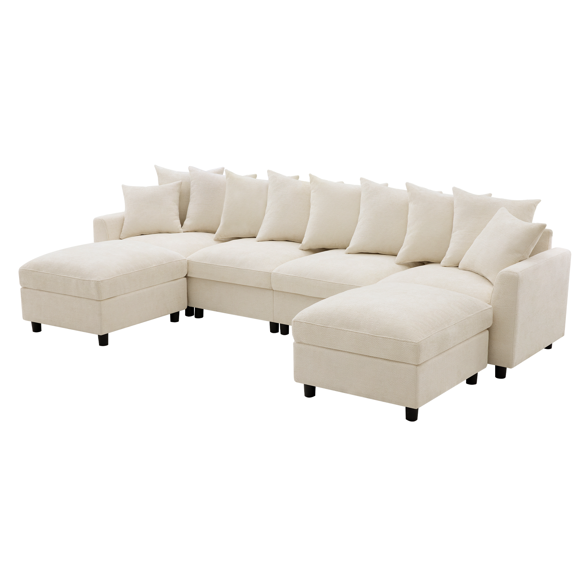 Canapé en U 6 places 283 x 153,5 x 78,5 cm, modulable, avec USB/Type-C, en chenille, Beige - détails