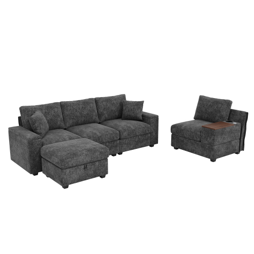 Canapé d’angle modulable avec pouf et différentes configurations