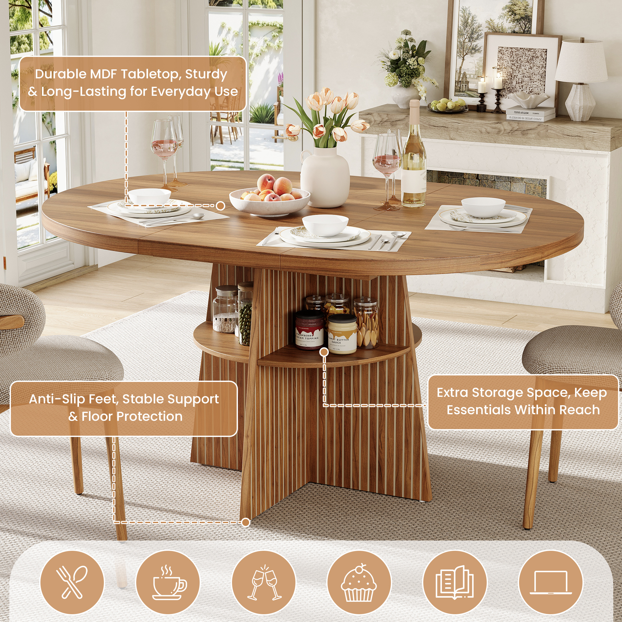 Table à manger ronde extensible 110–150 × 110 × 77,5 cm avec étagère de rangement - vue 4