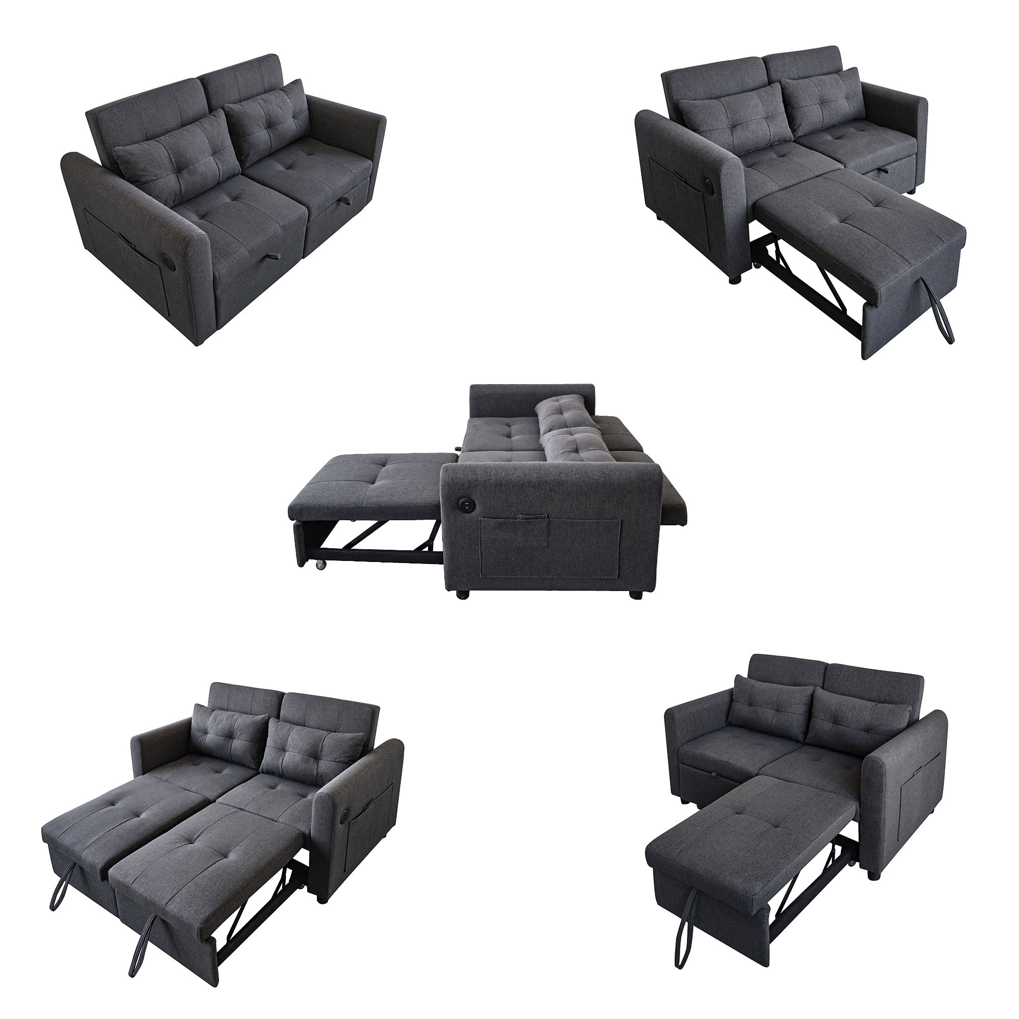 Canapé convertible 3 en 1 gris coton lin