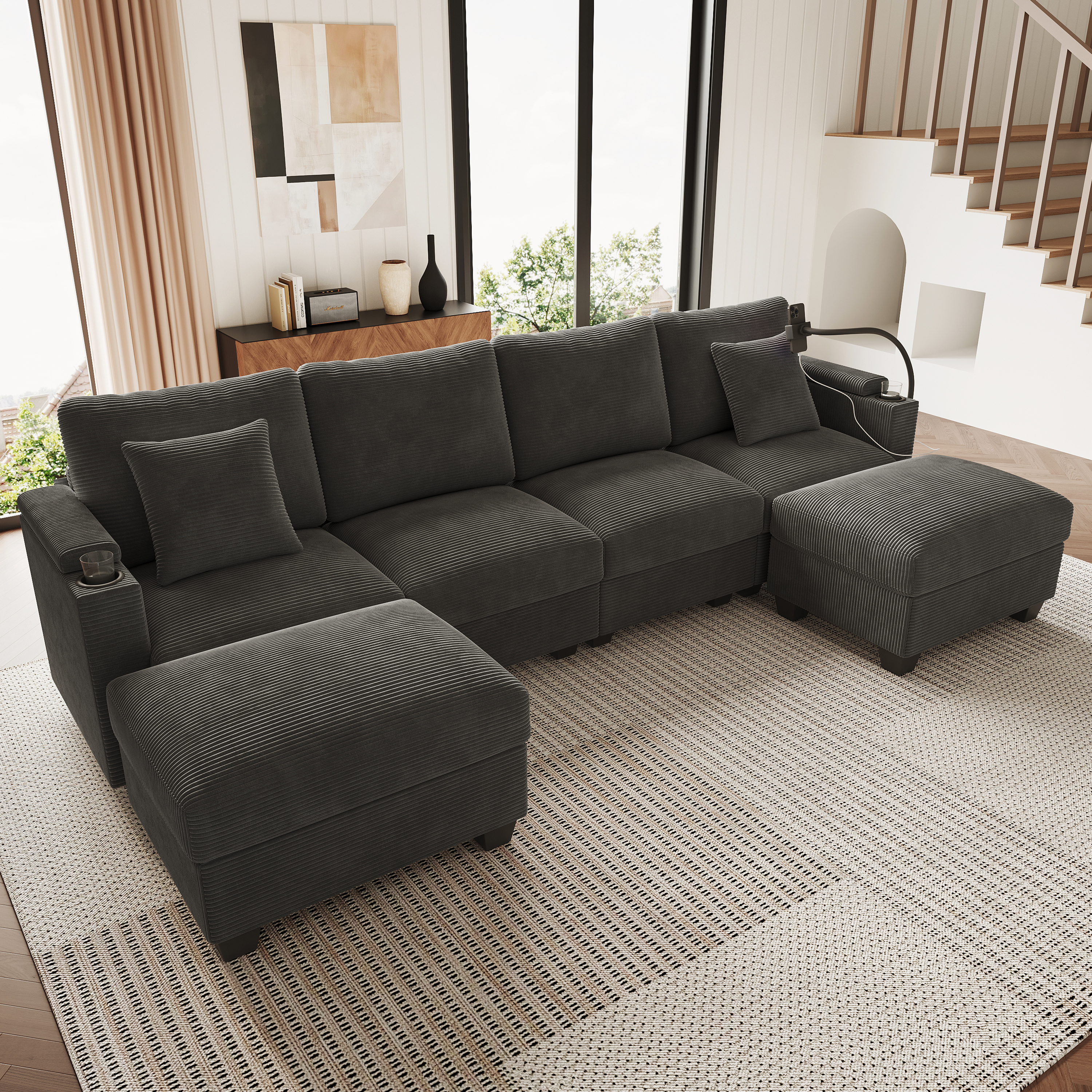 Wohnlandschaft U-Form mit Schlaffunktion, Modulare