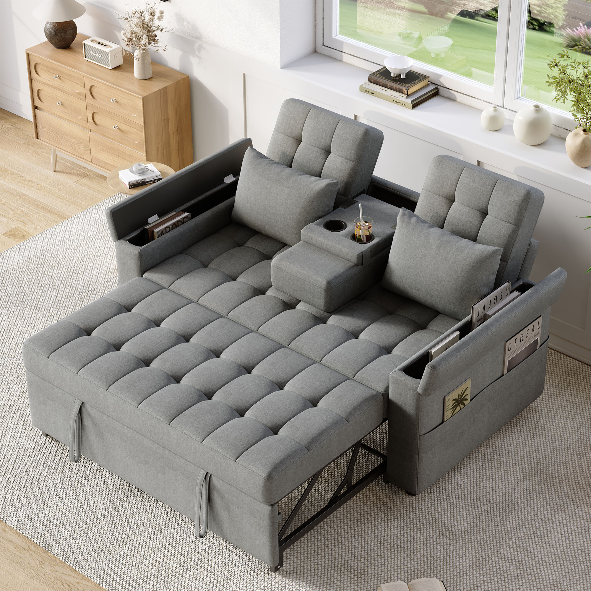2-Sitzer Schlafsofa mit Stauraum und Verstellbarer