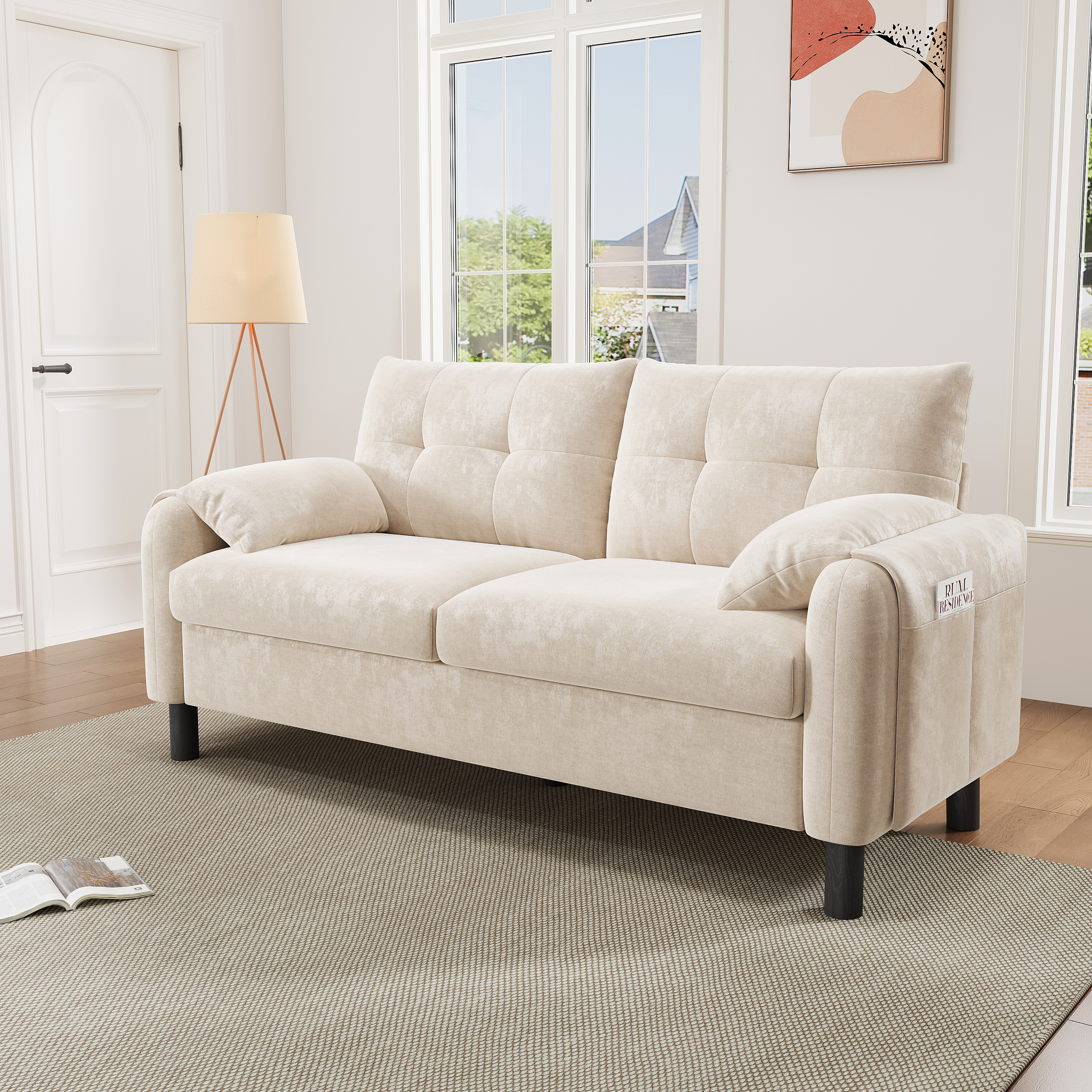 Canapé 2 places 158x80x88,5 cm en chenille beige - présentation 1