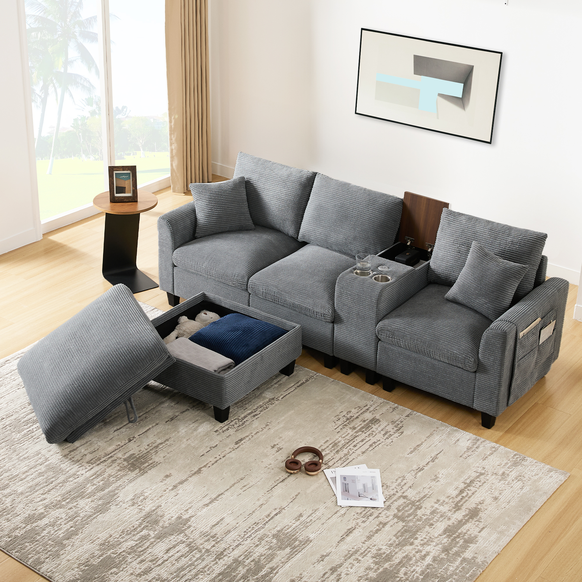 Modern L-Form Ecksofa, Umwandelbares Sofa mit Kons