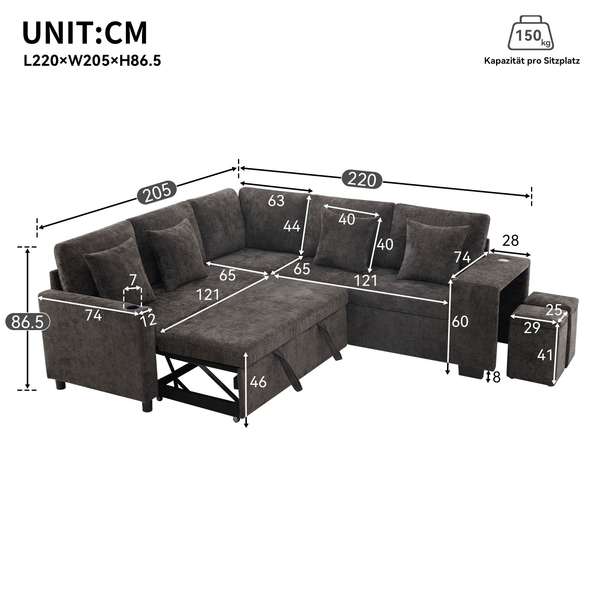 Dimensions du canapé convertible