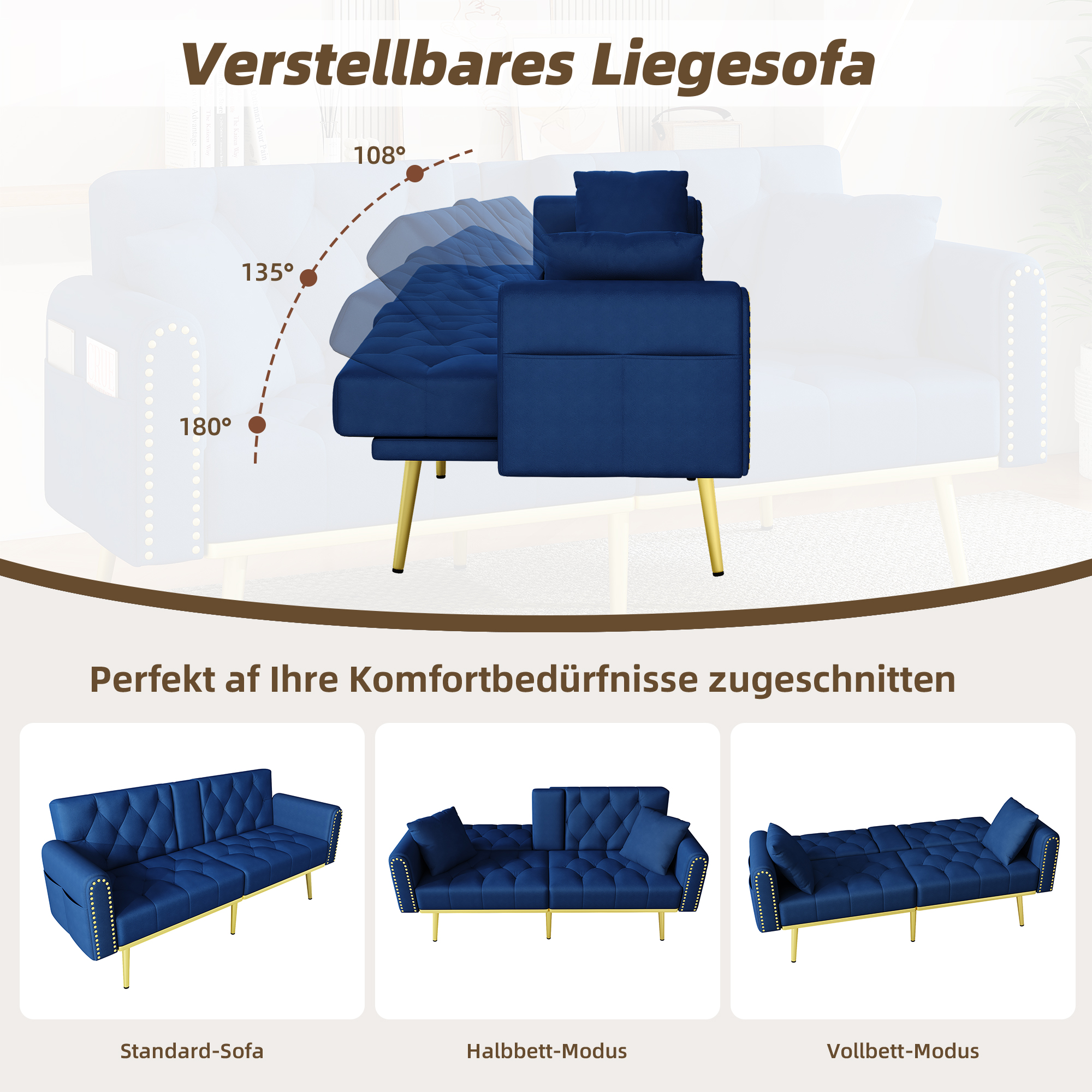 Canapé convertible bleu vue 4