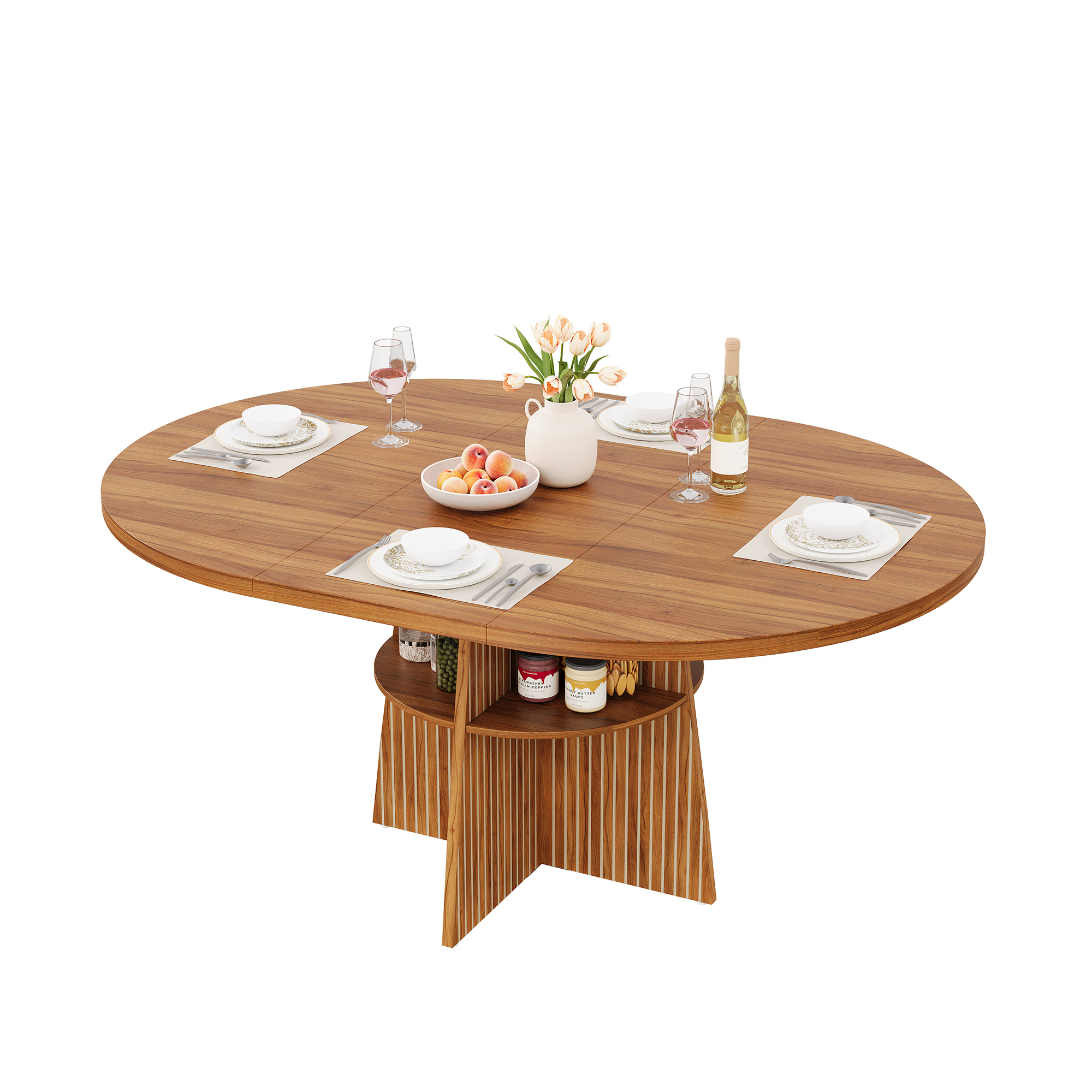 Table à manger ronde extensible 110–150 × 110 × 77,5 cm avec étagère de rangement - vue 1