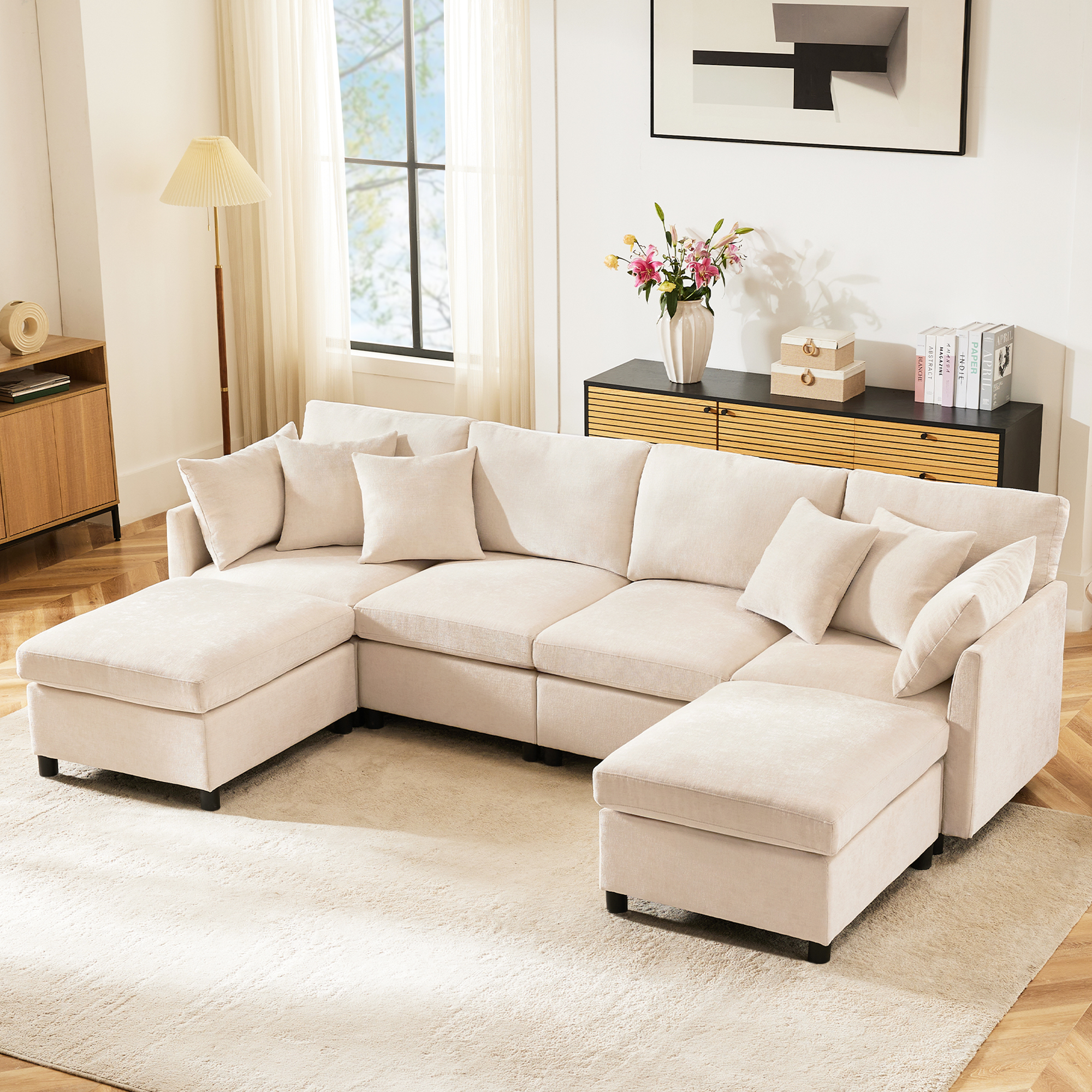 Modulares Sofa, umwandelbar in U‑Form und L‑Form, 