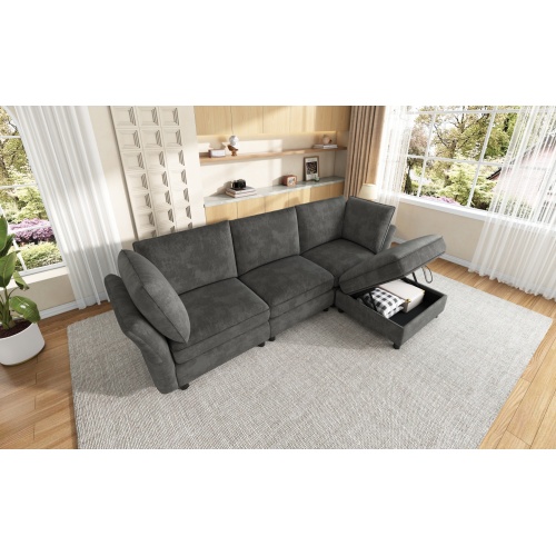 Canapé d’angle modulable en L avec pouf