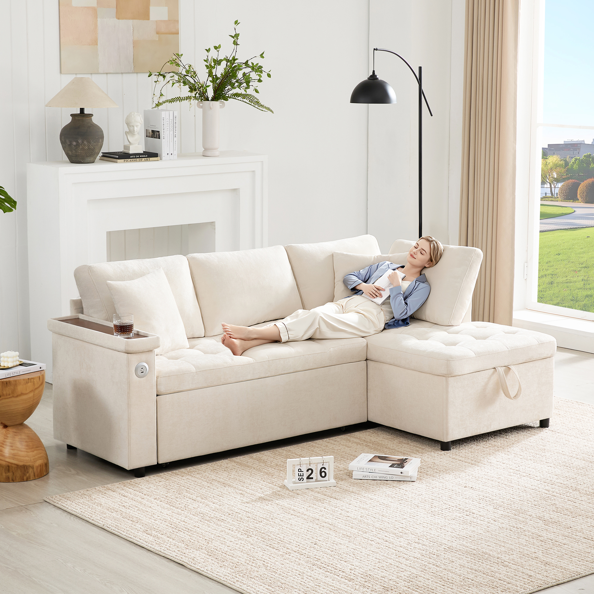 Modernes L-Sofa mit ausziehbarem Schlafsofa mit Sc