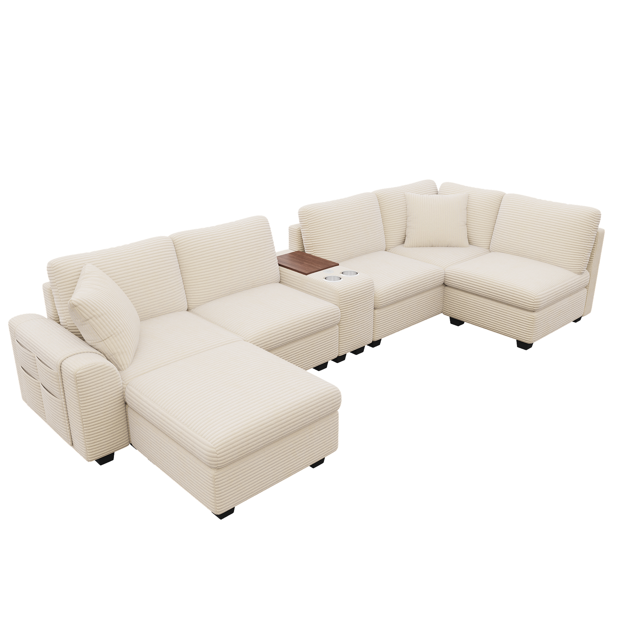 Canapé d’angle modulable 6 places 311 x 139 x 85 cm canapé en L avec méridienne, avec rangement, velours côtelé, Beige - points forts 1