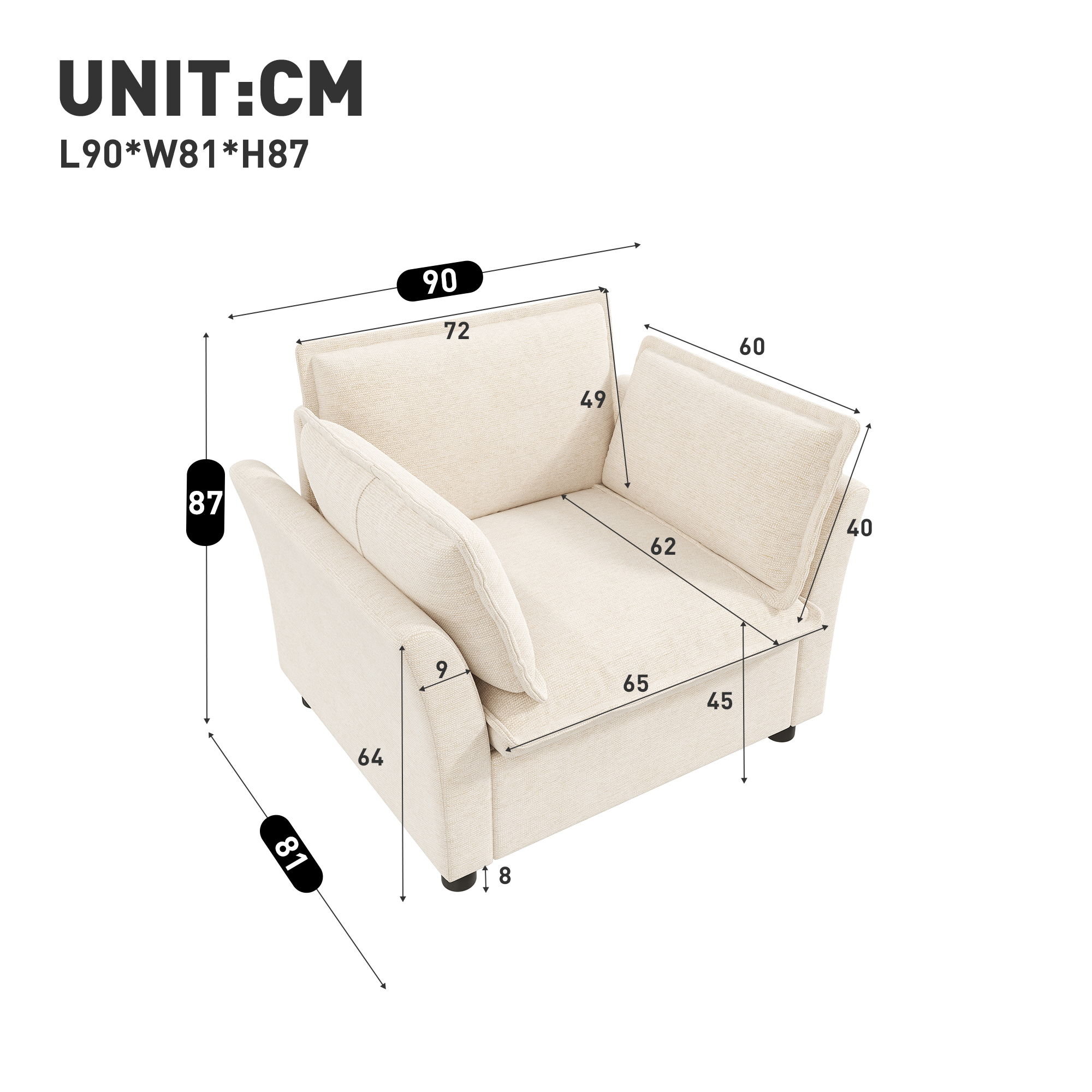 Dimensions du fauteuil relax