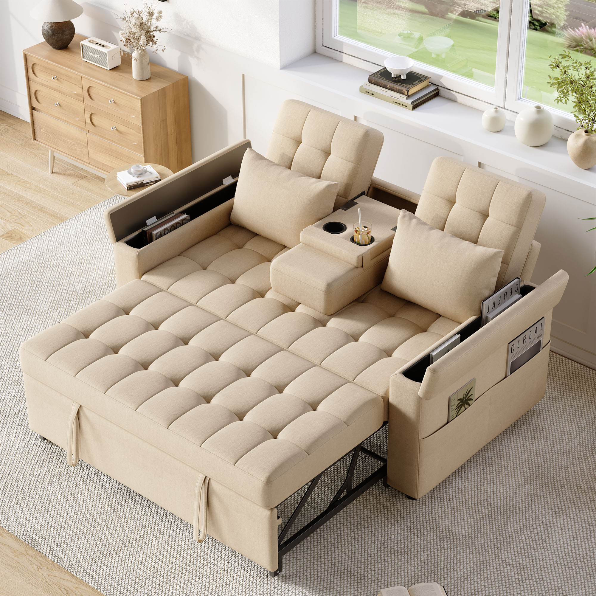 2-Sitzer Schlafsofa mit Stauraum und Verstellbarer