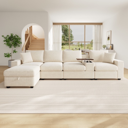 Canapé d’angle modulable avec pouf et différentes configurations