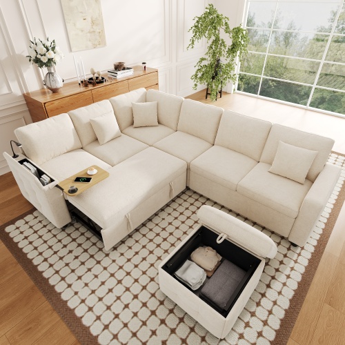 Canapé d’angle convertible en tissu chenille avec couchage d’appoint