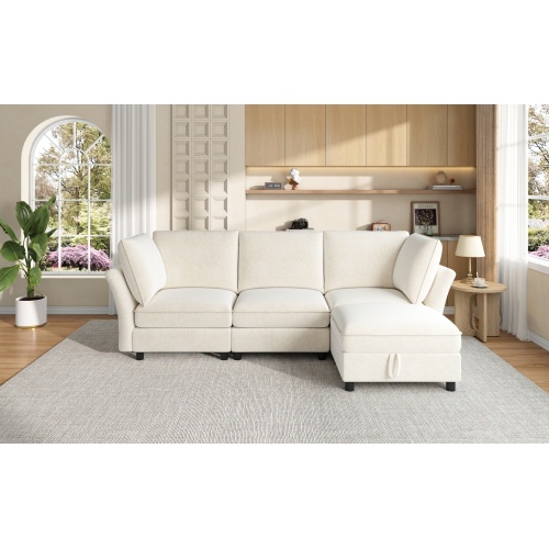 Canapé d’angle modulable en L avec pouf