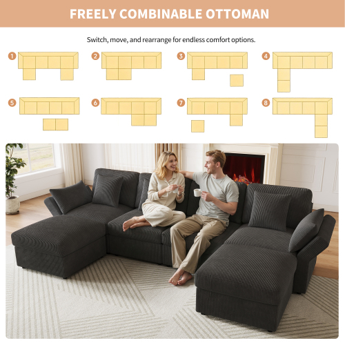 Configuration modulable du canapé avec pouf mobile