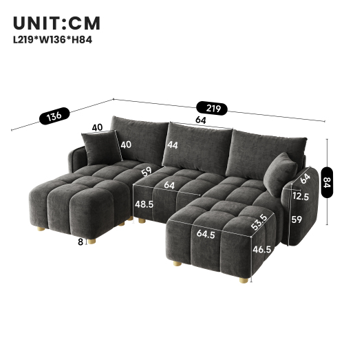 Dimensions du canapé modulable avec poufs