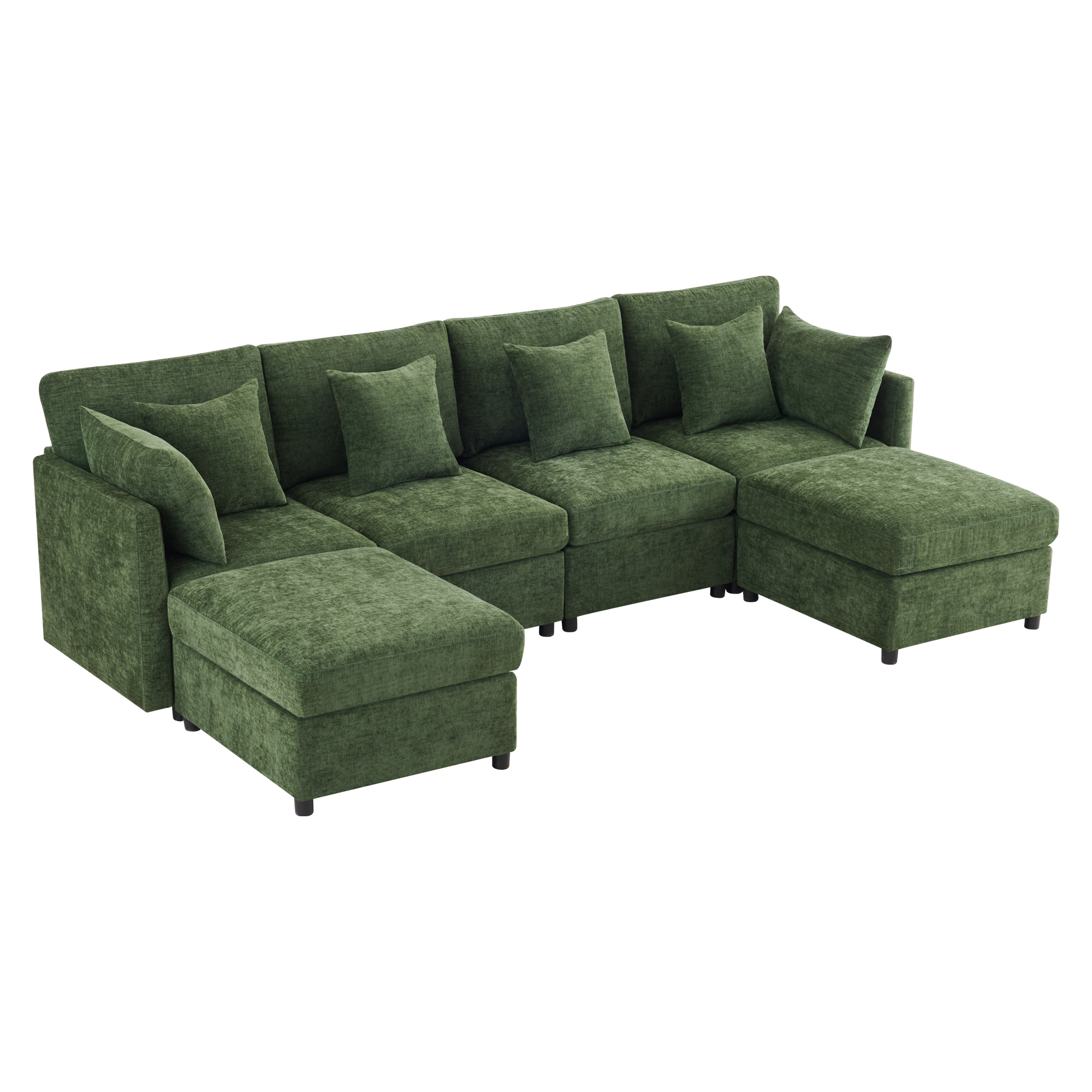 Canapé modulaire U/L vert chenille