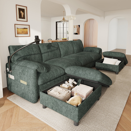 Canapé modulable 6-7 places avec deux poufs