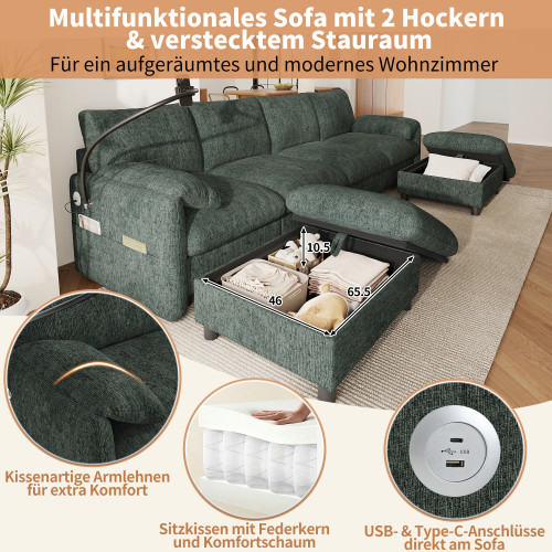 Deux poufs de rangement pour canapé modulable