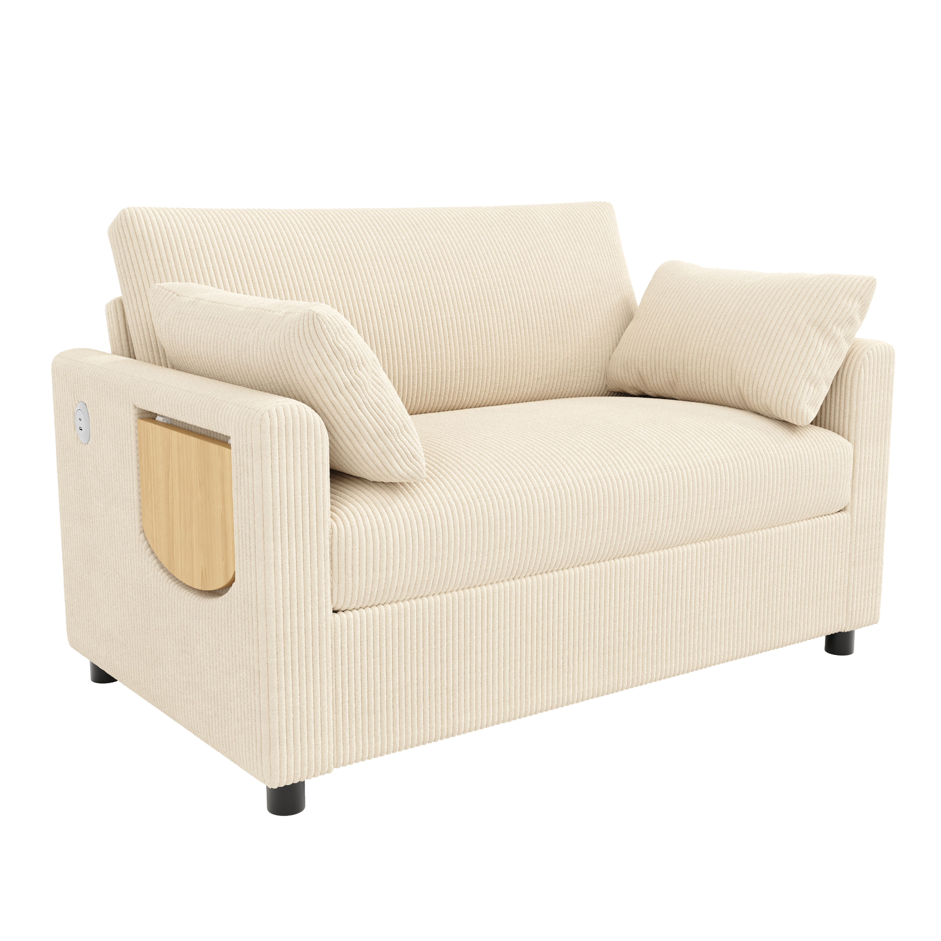 Canapé convertible 2 places beige velours côtelé