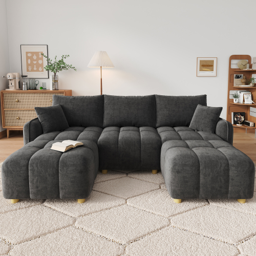 Canapé d’angle modulable cinq places en chenille
