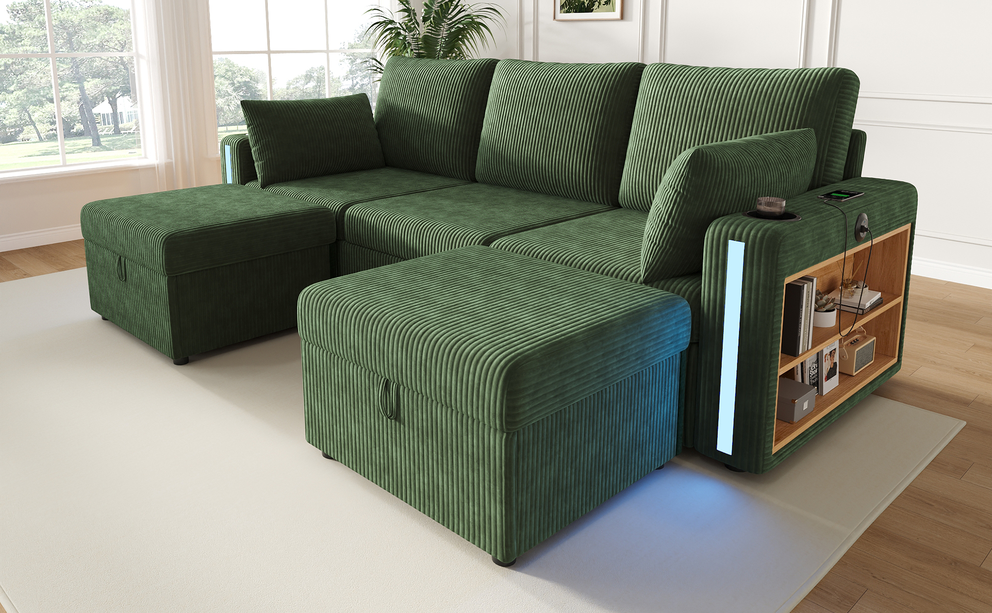 Modulares U/L-Form Sofa, mit 2 Hockern mit Staurau