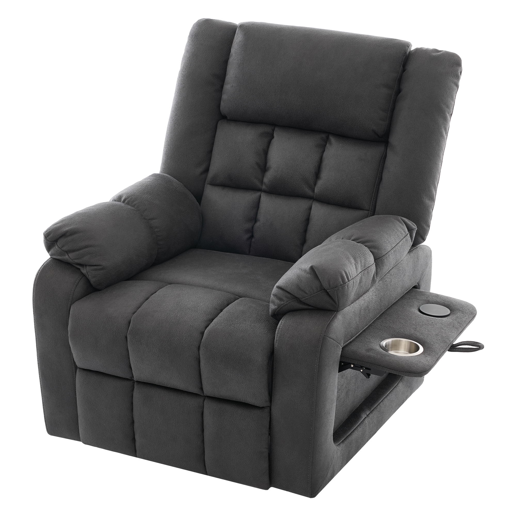 Fauteuil releveur électrique 1 place 87 x 96 x 103 cm, avec massage, chauffage, repose-pieds, porte-gobelet, port USB et poches latérales, tissu, gris foncé - spécifications 1