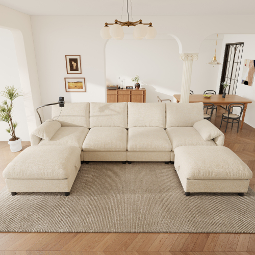 Canapé modulable chenille beige - vue d'ensemble