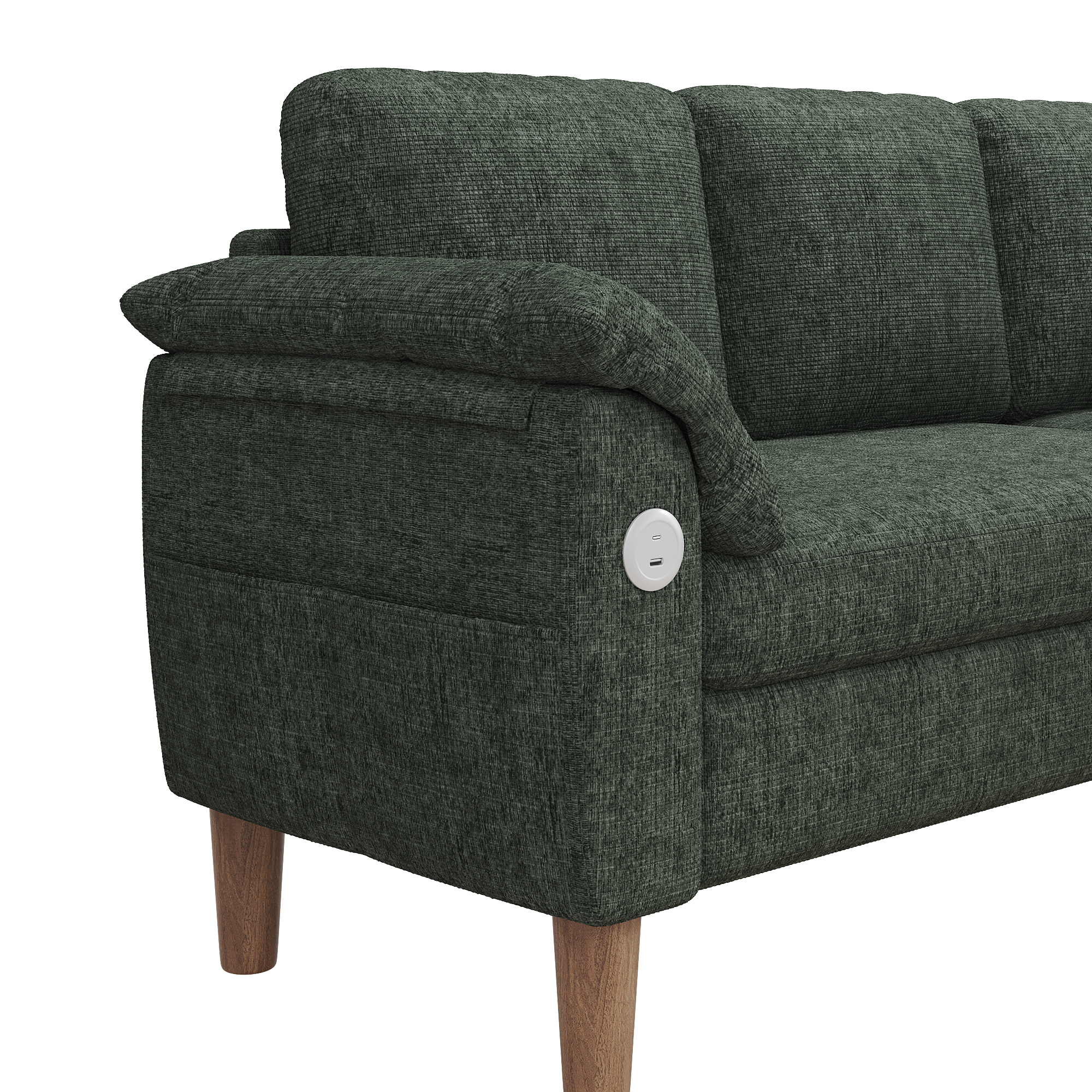 Canapé d’angle en L 3 places 181 x 125 x 88 cm, avec coffre de rangement, modulable, avec USB/Type-C, en chenille, Vert - vue complémentaire
