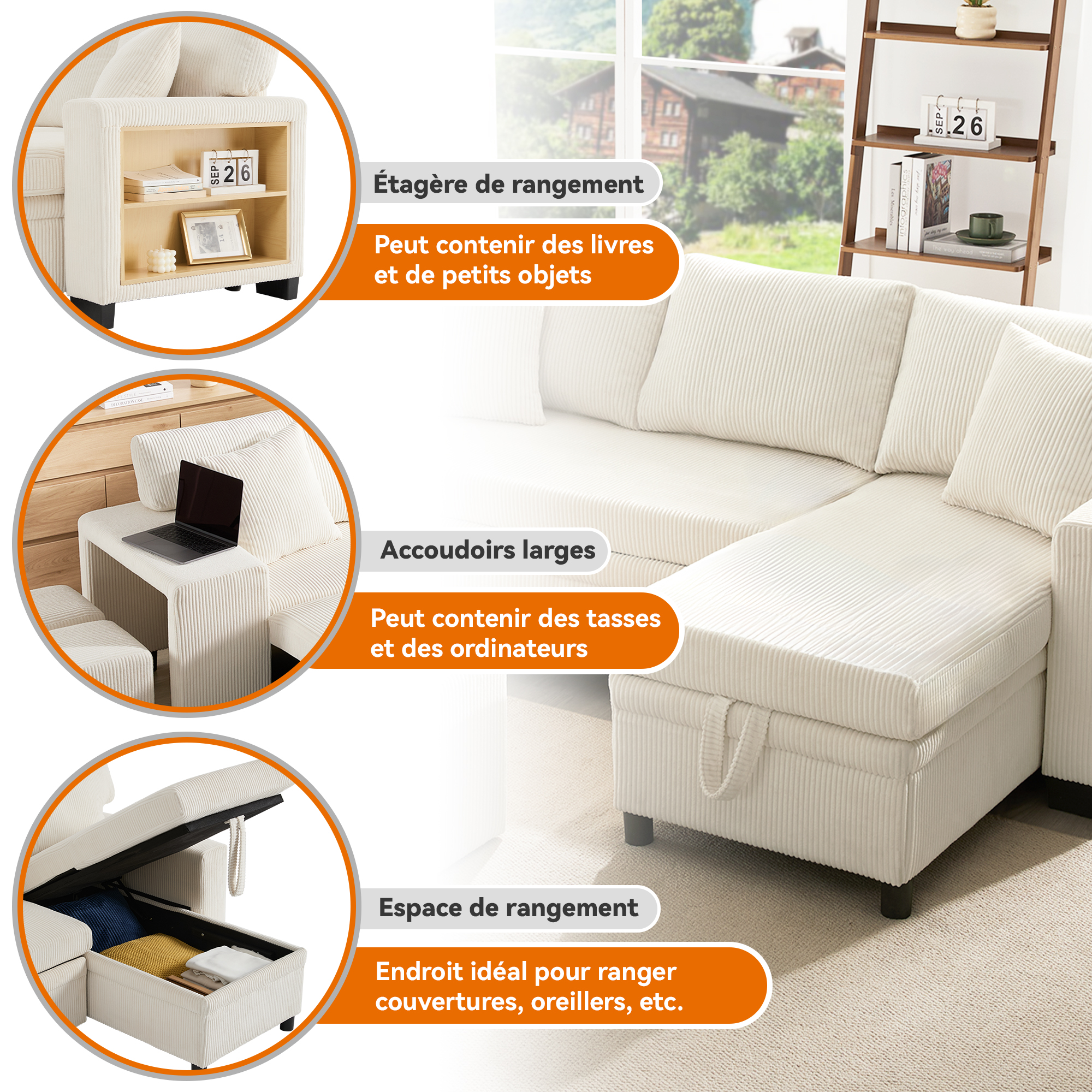 Dimensions et détails du canapé multifonction