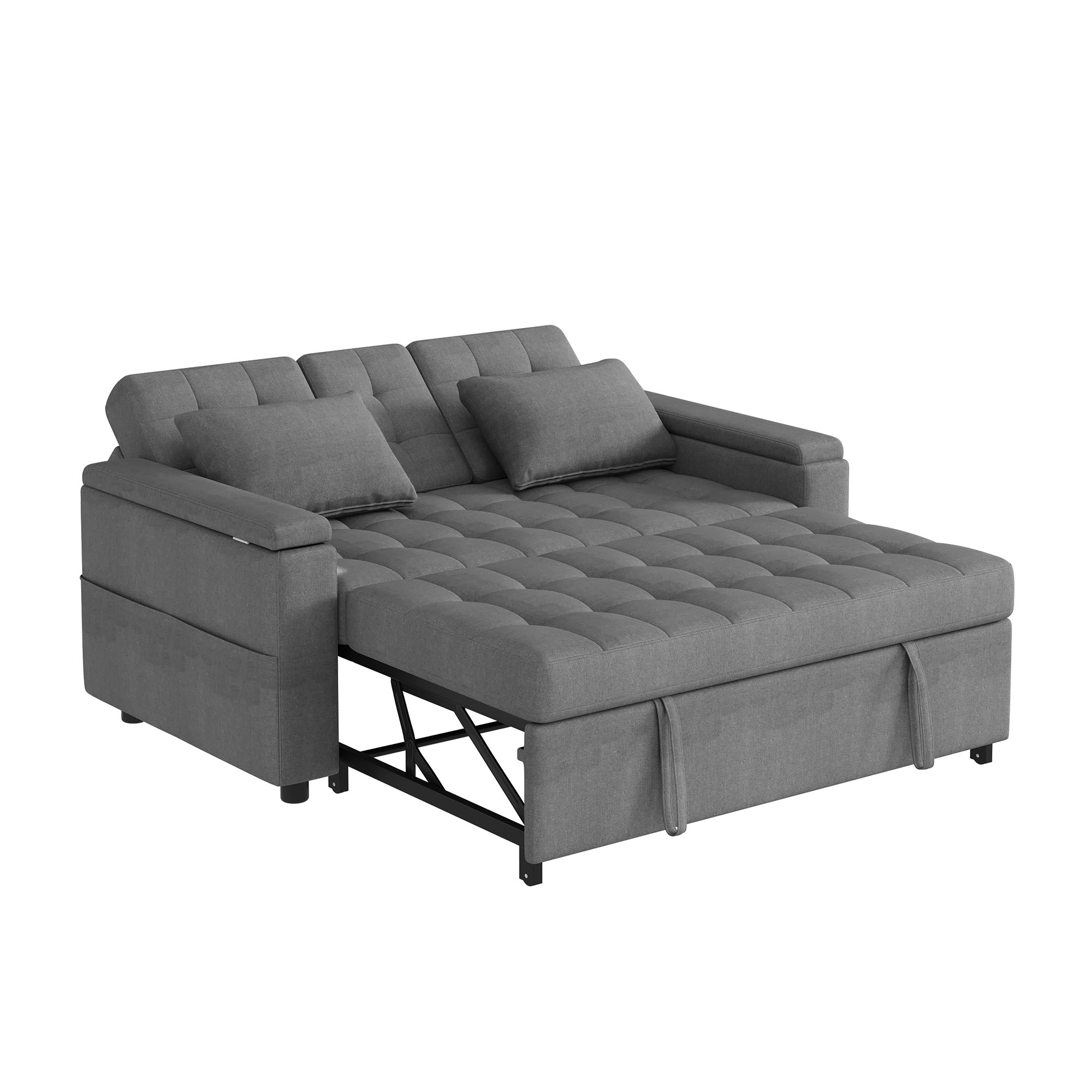 Canapé convertible / canapé-lit 2 places 159 x 142,5 x 92 cm canapé en L avec méridienne, avec rangement, lin, Gris - points forts 1