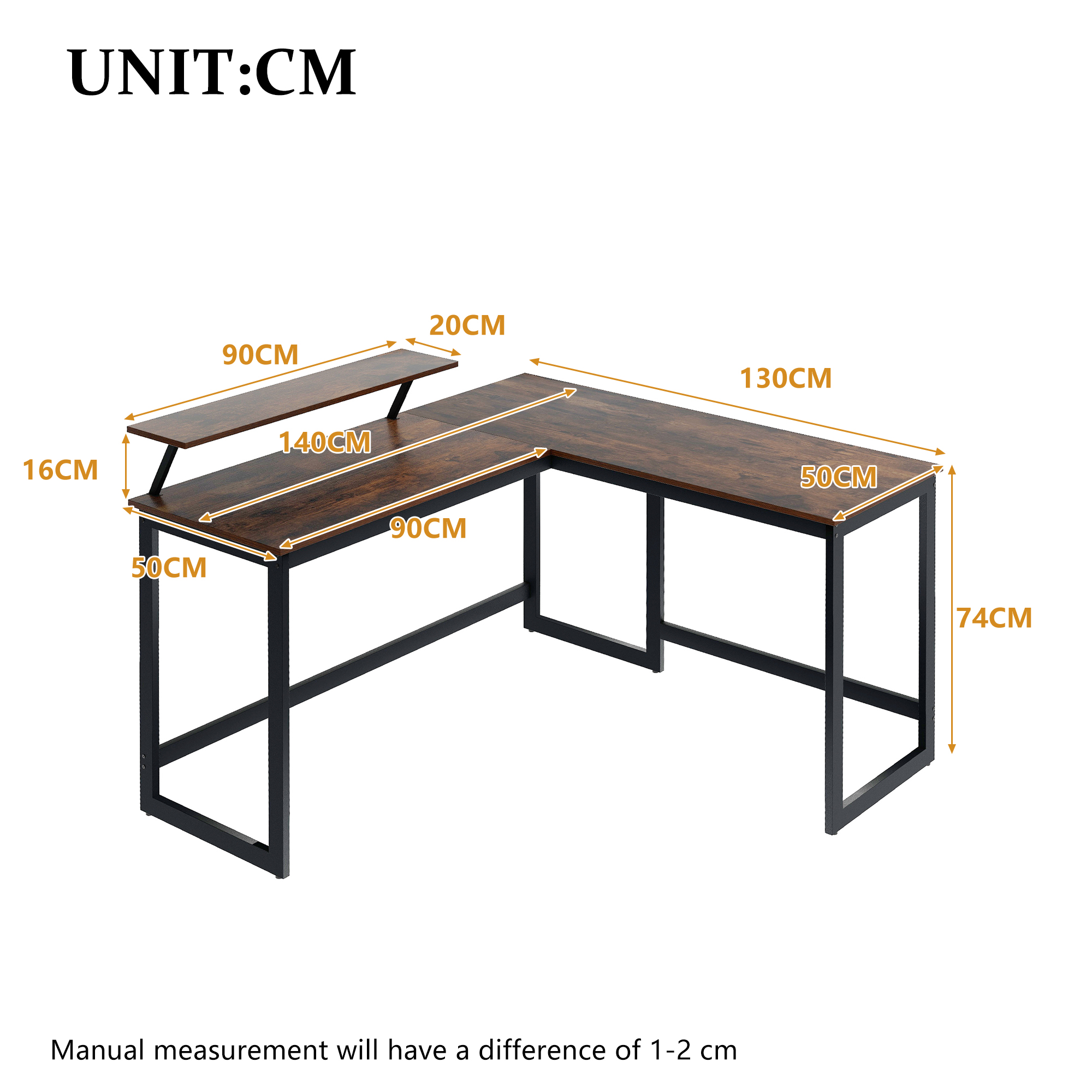L-shaped Computer Desk – Industrial Rustic Brown Home Office Table with ...