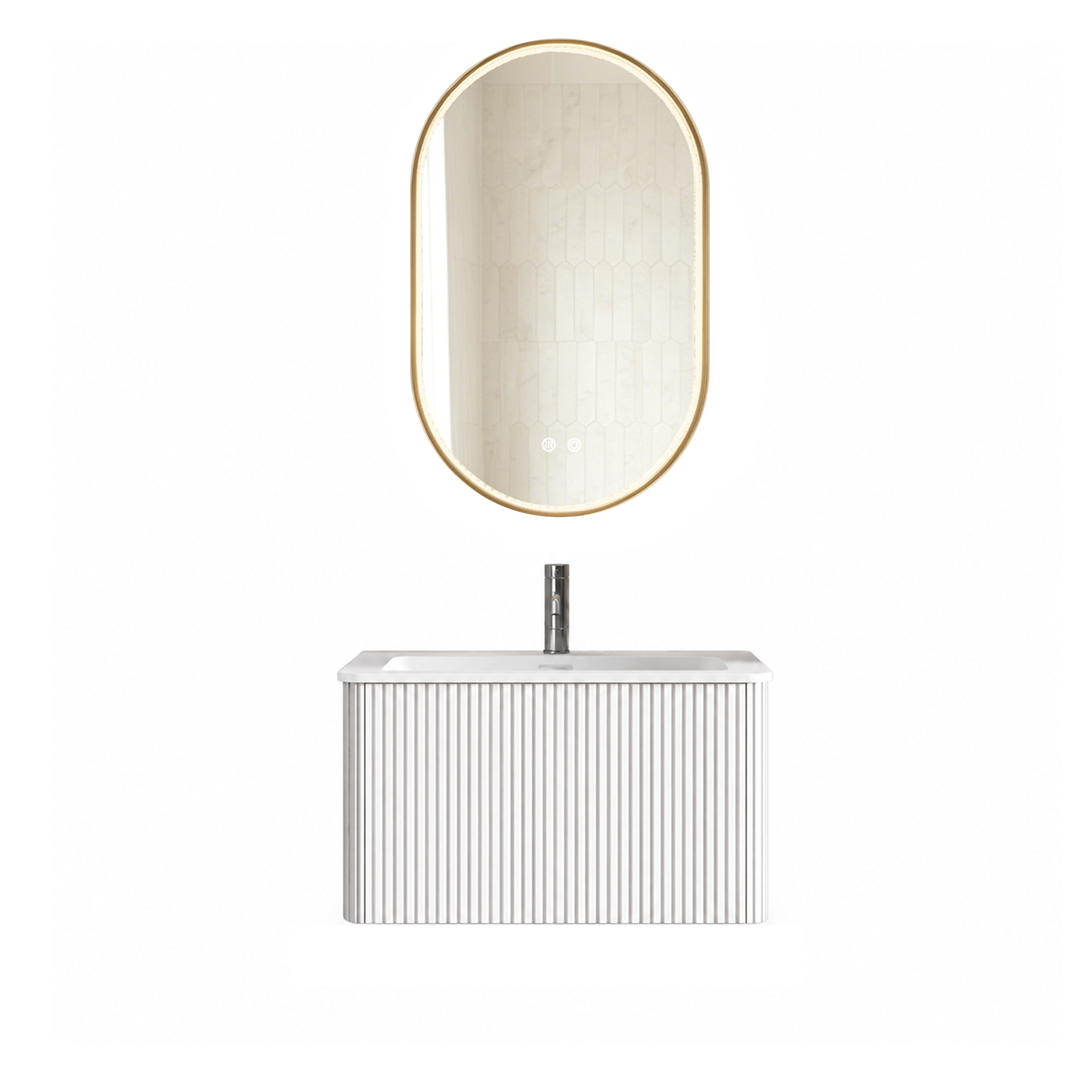 Miroir de salle de bains LED, avec tiroirs, éclairage led, contreplaqué et verre, blanc - vue 7
