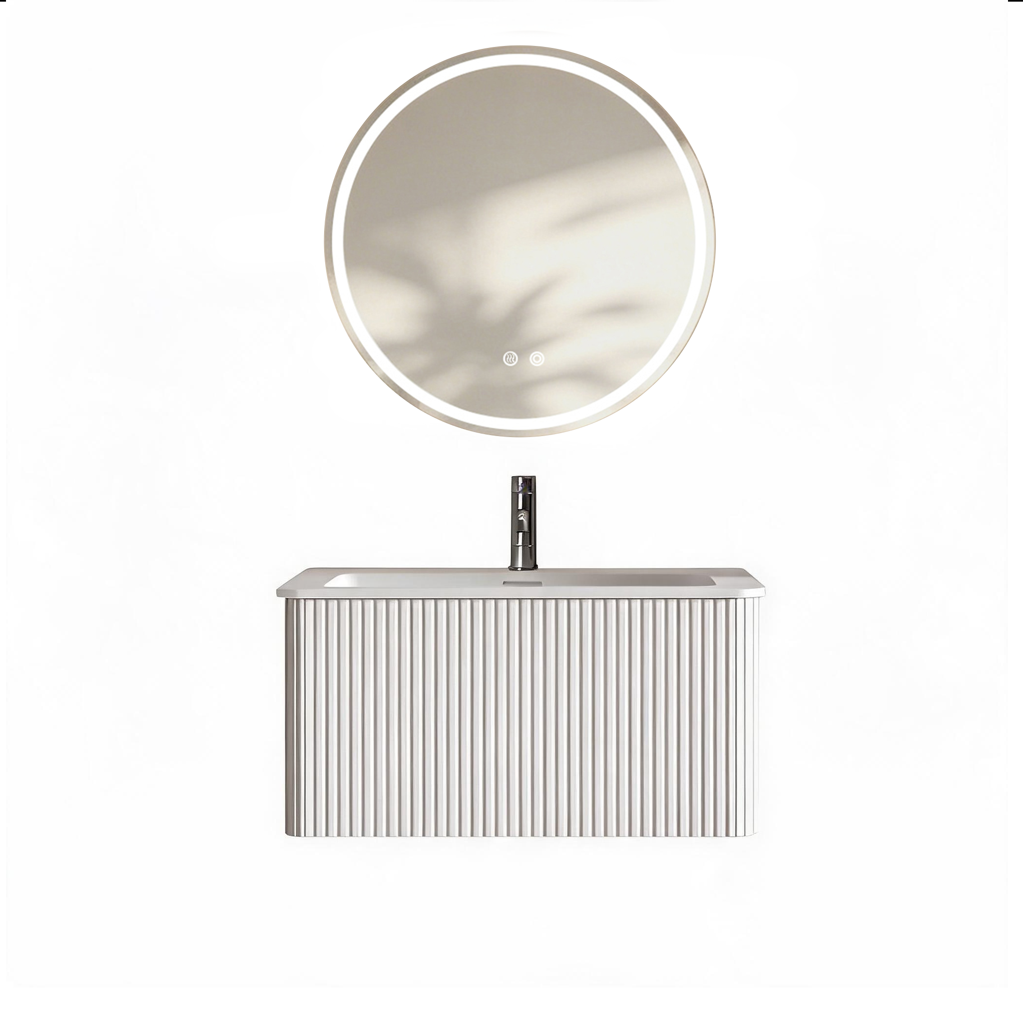 Miroir de salle de bains LED, avec tiroirs, éclairage led, contreplaqué et verre, blanc - vue 3