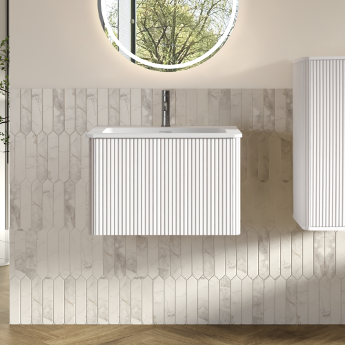 Espaces de rangement du meuble vasque blanc