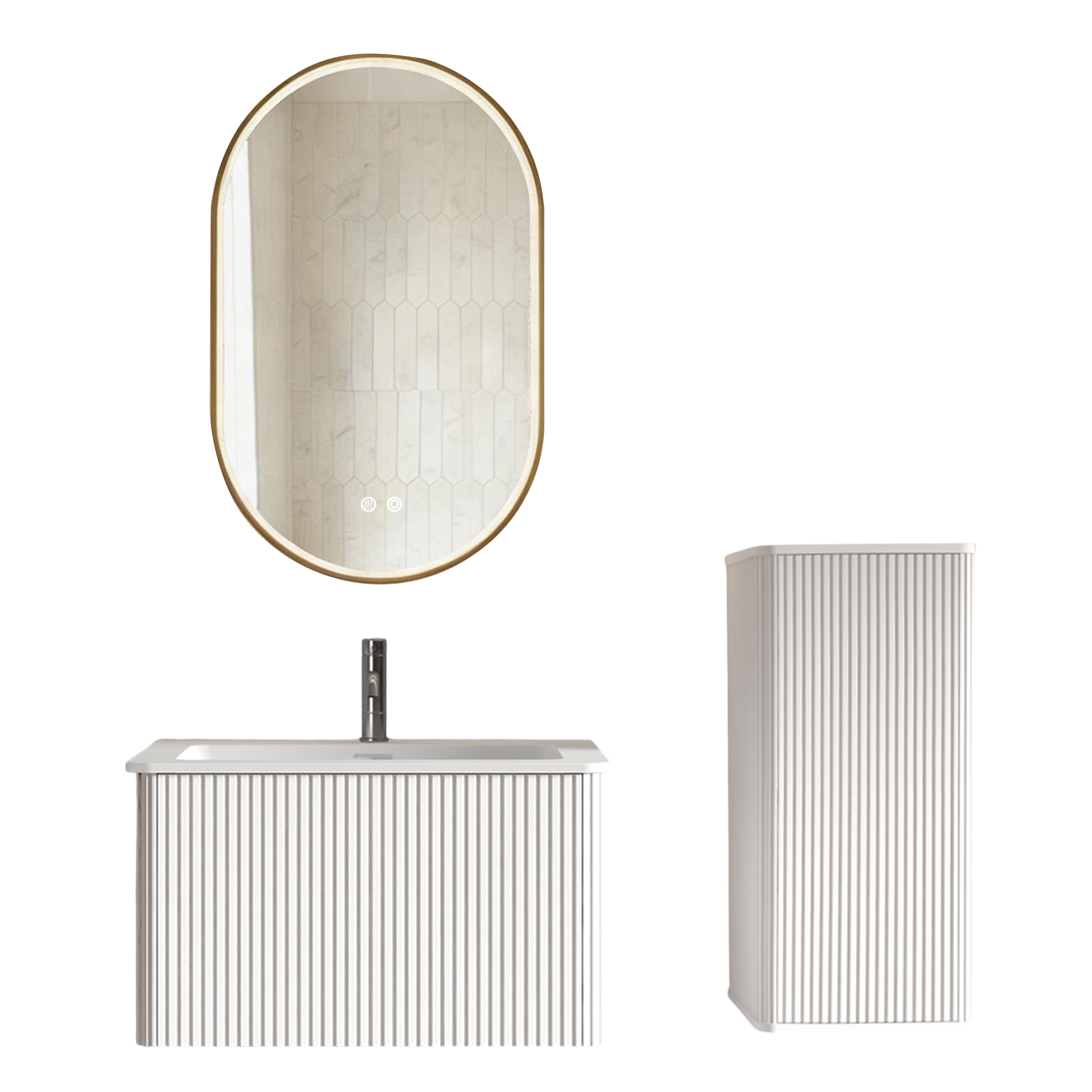 Miroir de salle de bains LED, éclairage led, contreplaqué et verre, blanc - vue 5