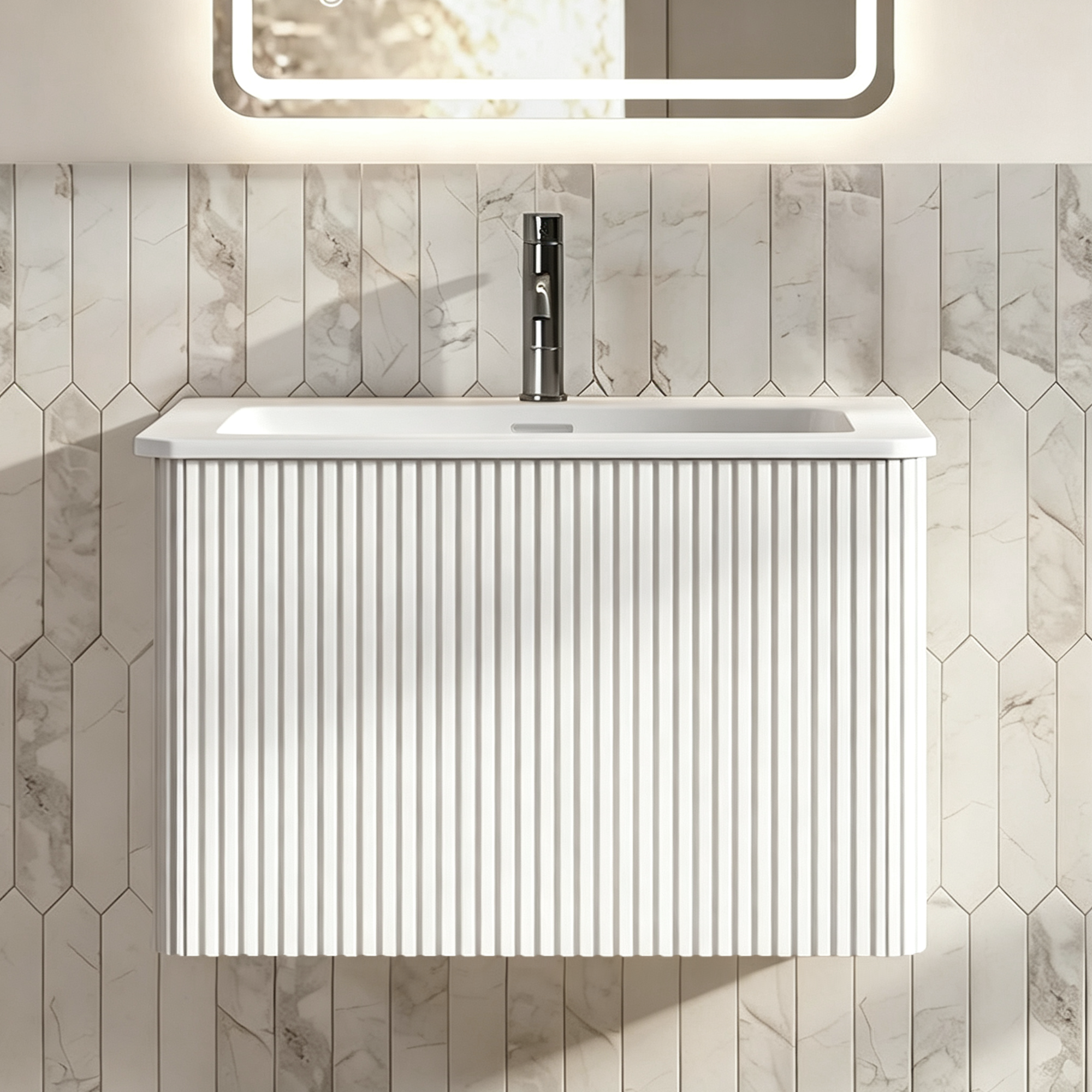 Meuble de salle de bains, 61 x 46,5 x 37 cm, contreplaqué et bois, blanc - vue 1