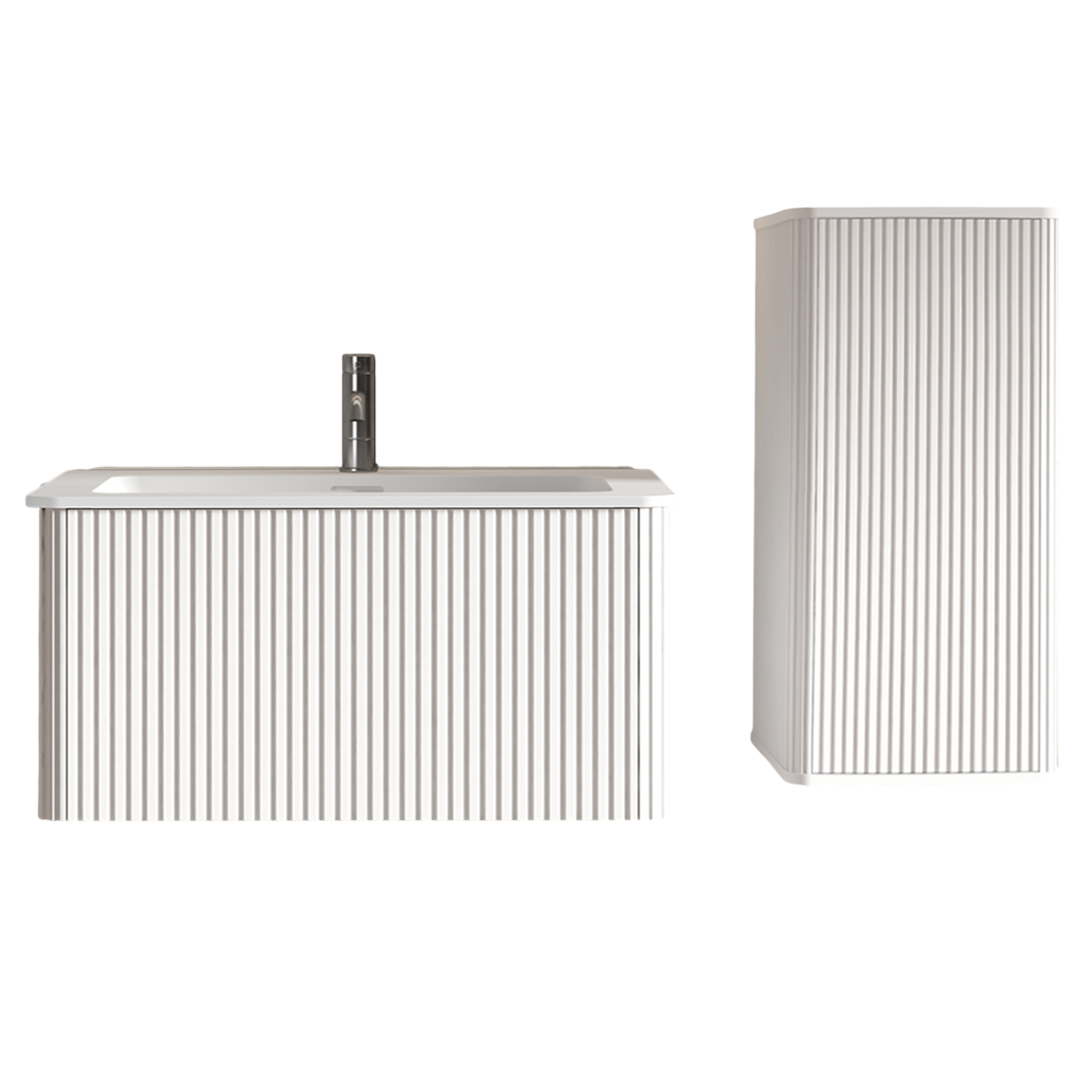 Meuble vasque de salle de bains, contreplaqué et bois, blanc - vue 4