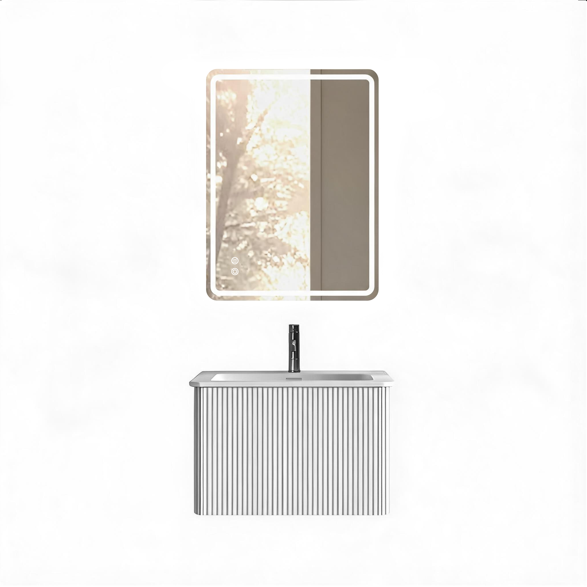 Miroir de salle de bains LED, avec tiroirs, éclairage led, contreplaqué et verre, blanc - vue 5