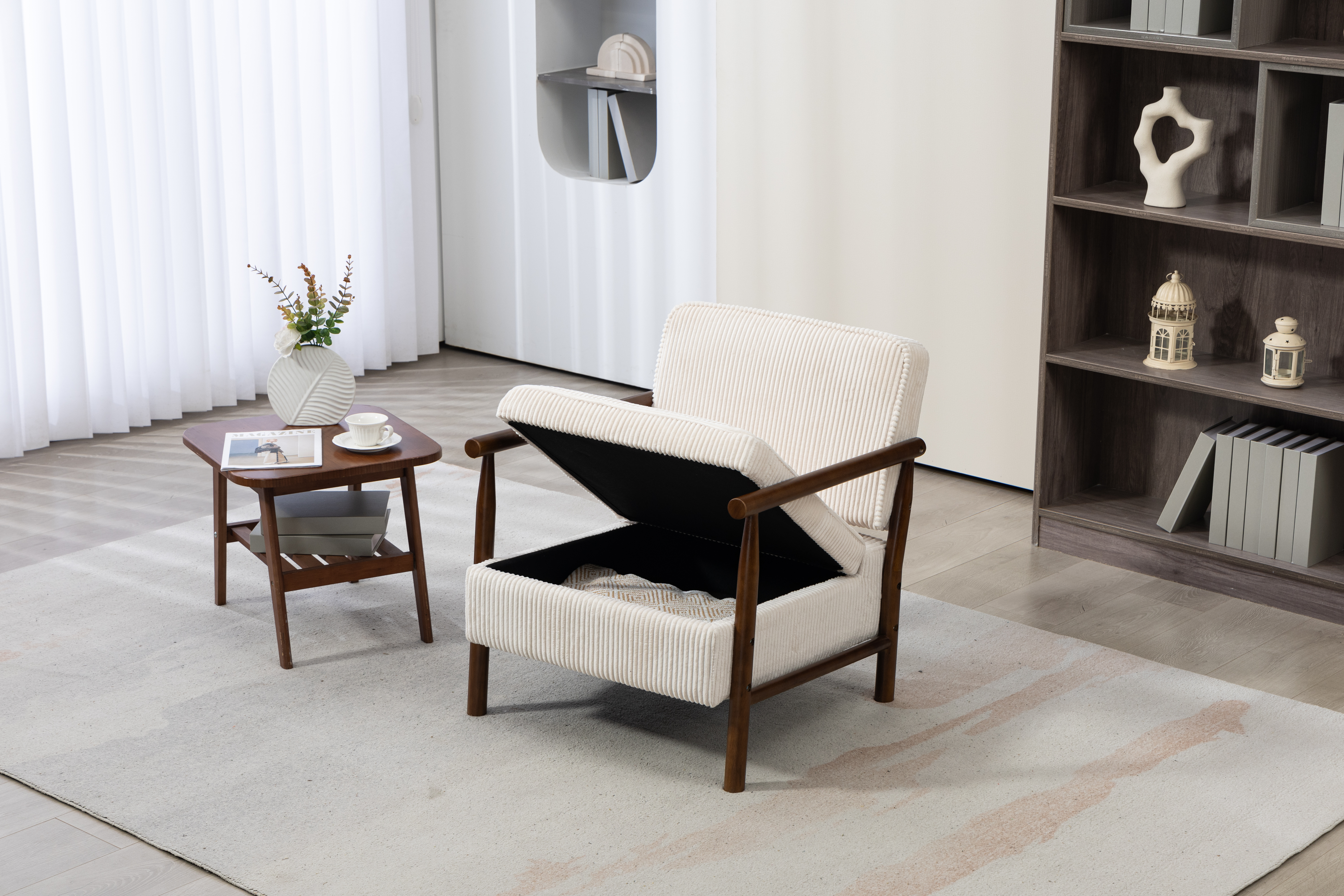 Fauteuil lounge avec repose-pieds, mousse haute densité, tissu doux, rangement dans l'assise, design simple, pour salon et chambre, confort pour sieste, lecture et jeu, capacité de charge élevée, usage quotidien - image 3