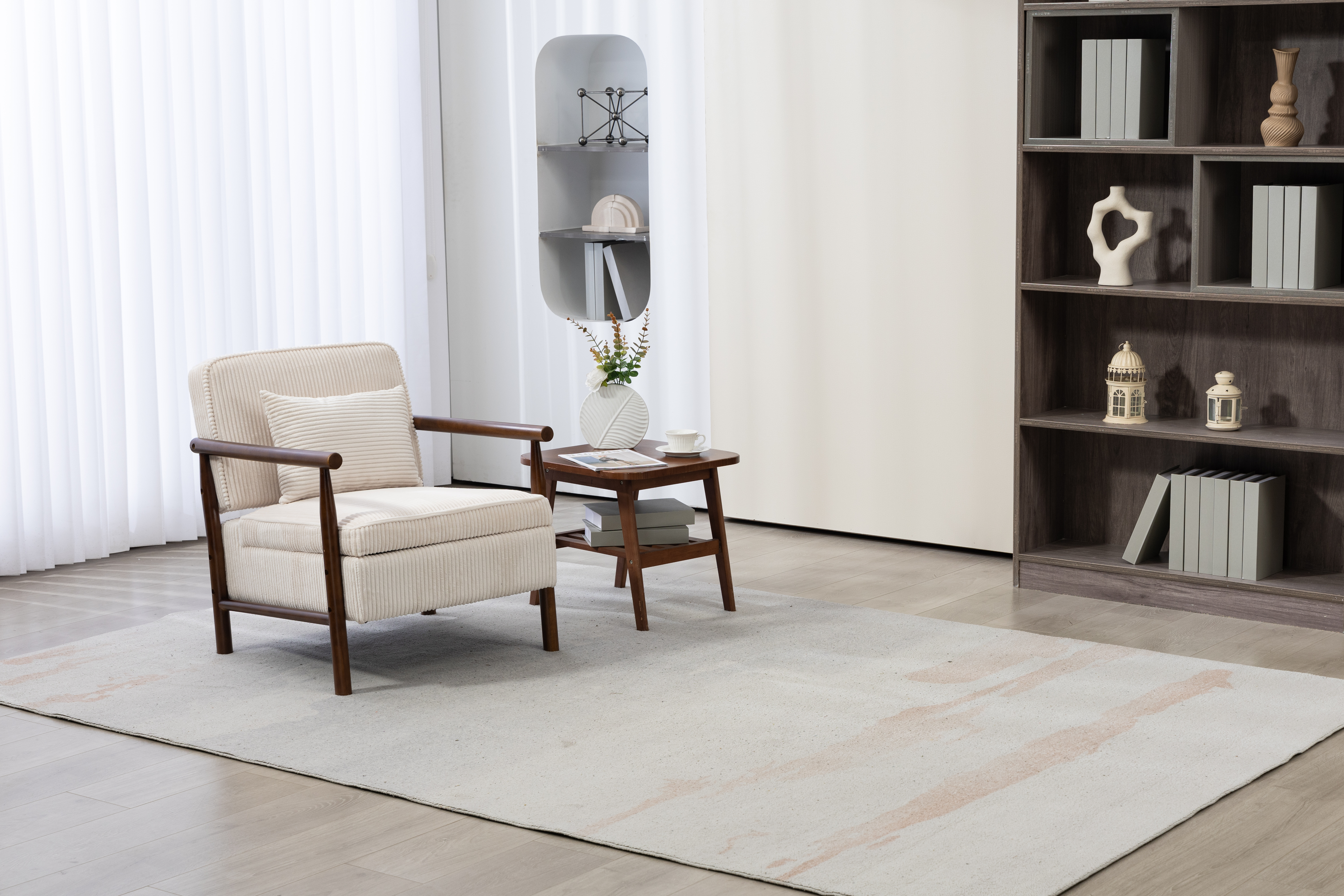 Fauteuil lounge avec repose-pieds, mousse haute densité, tissu doux, rangement dans l'assise, design simple, pour salon et chambre, confort pour sieste, lecture et jeu, capacité de charge élevée, usage quotidien - image 5