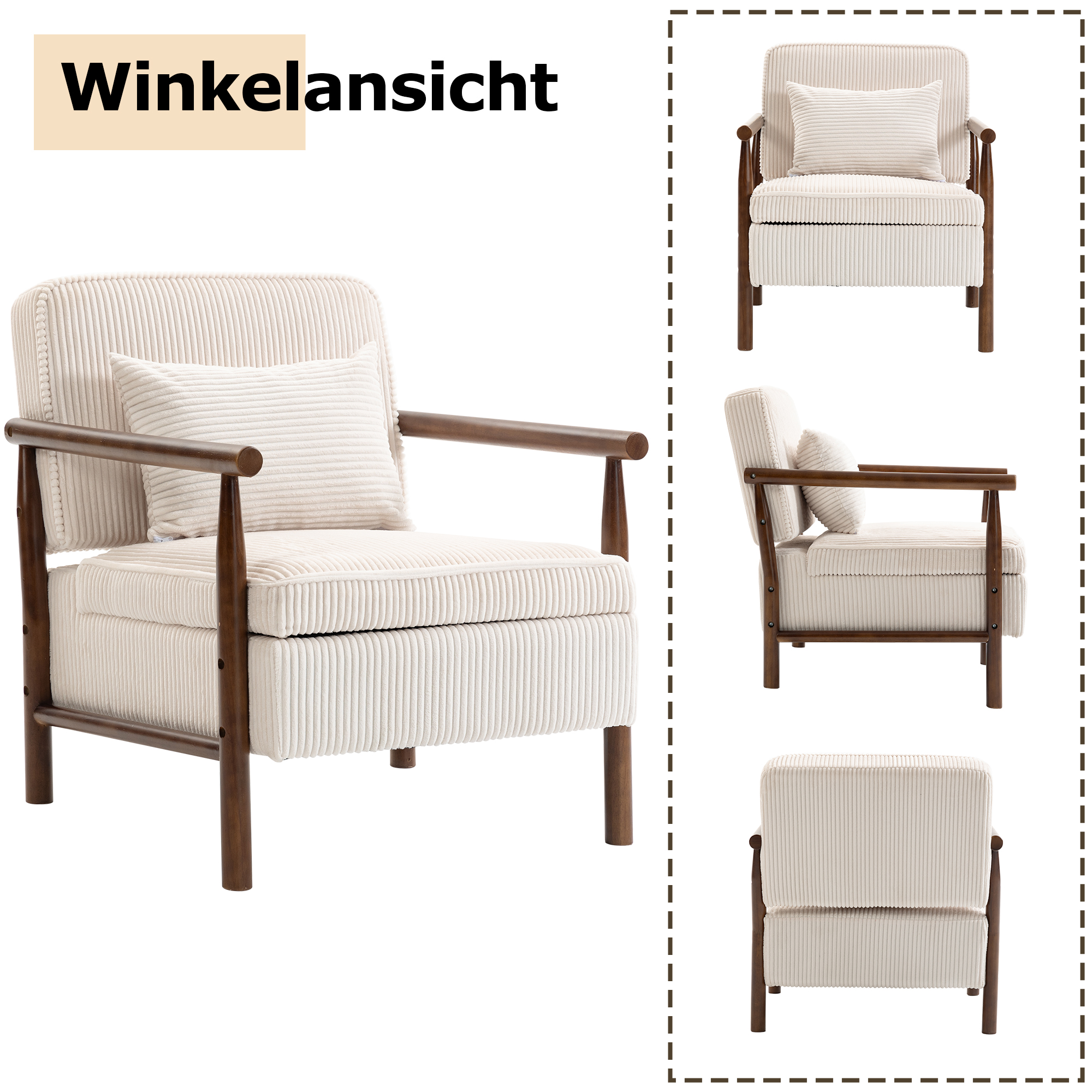 Fauteuil lounge avec repose-pieds, mousse haute densité, tissu doux, rangement dans l'assise, design simple, pour salon et chambre, confort pour sieste, lecture et jeu, capacité de charge élevée, usage quotidien - image 30