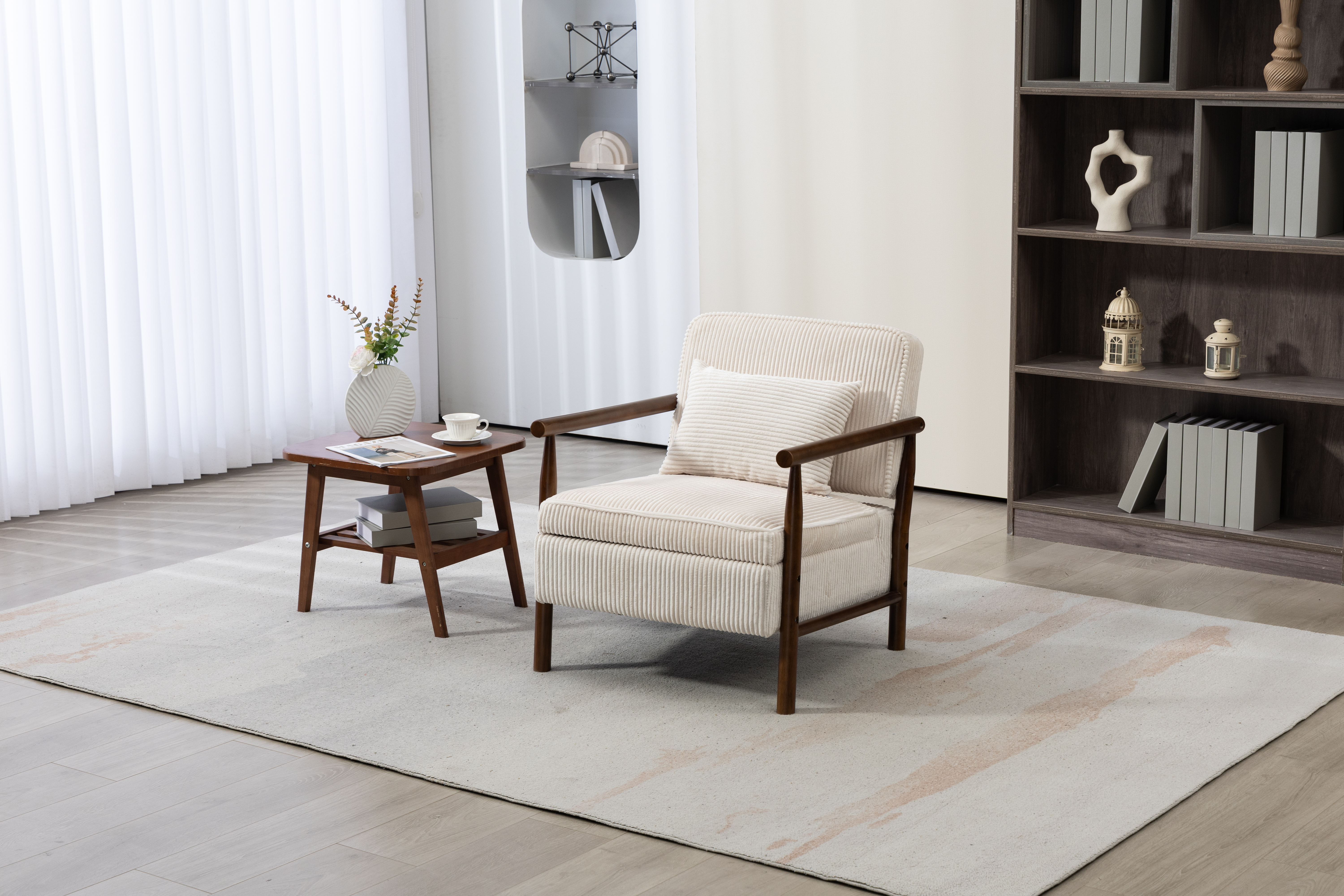 Fauteuil lounge avec repose-pieds, mousse haute densité, tissu doux, rangement dans l'assise, design simple, pour salon et chambre, confort pour sieste, lecture et jeu, capacité de charge élevée, usage quotidien - image 6